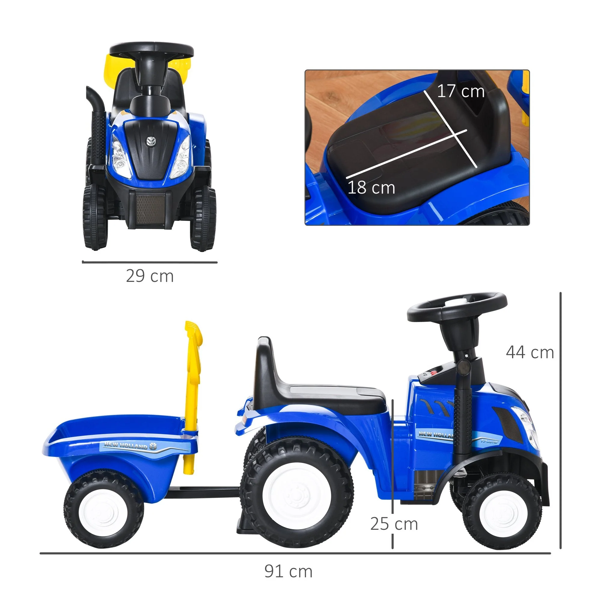 Ride On Tractor Toddler Walker Foot To Floor Slider w/ Horn Storage Steering Wheel for 1-3 Years Old Blue - Image 3