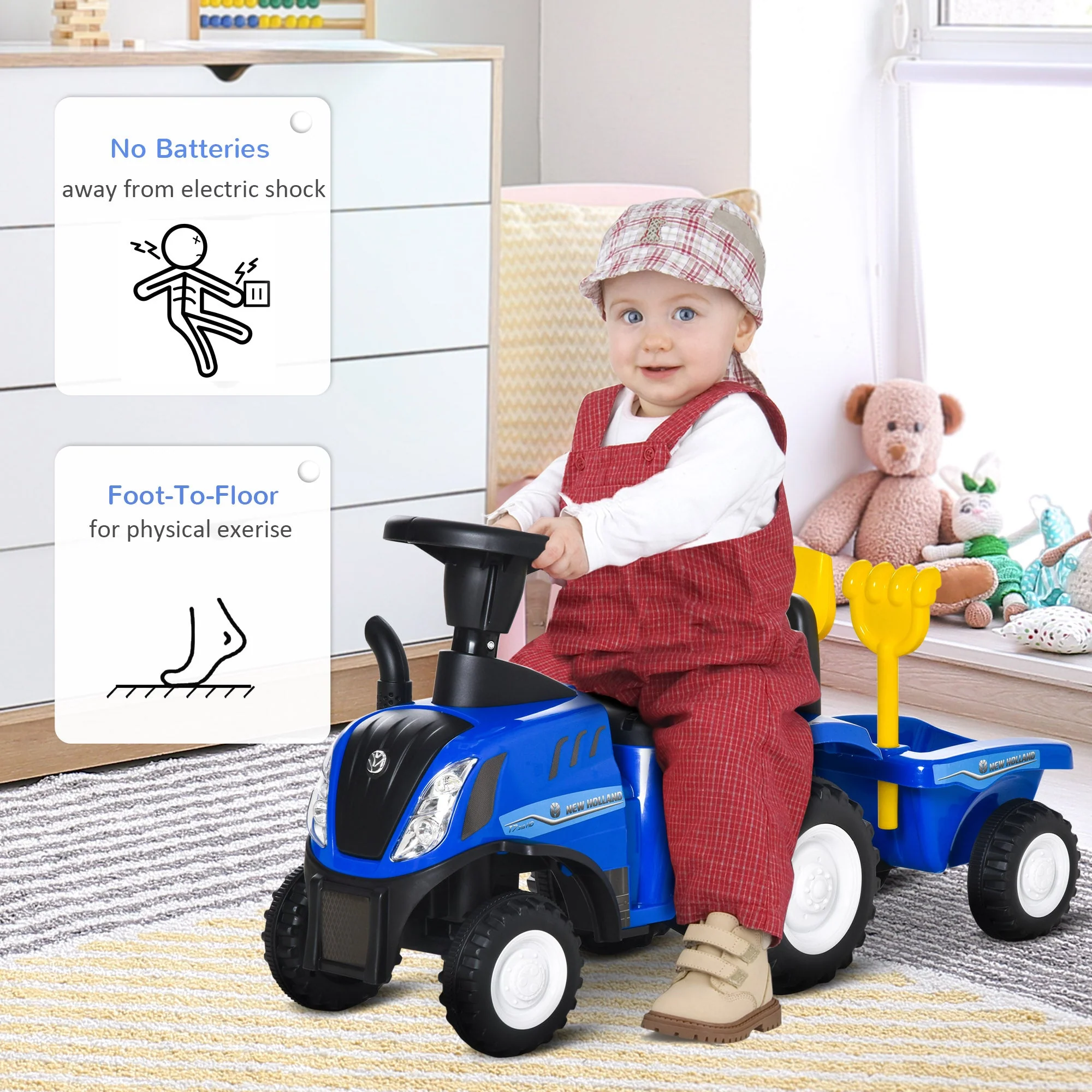Ride On Tractor Toddler Walker Foot To Floor Slider w/ Horn Storage Steering Wheel for 1-3 Years Old Blue - Image 4