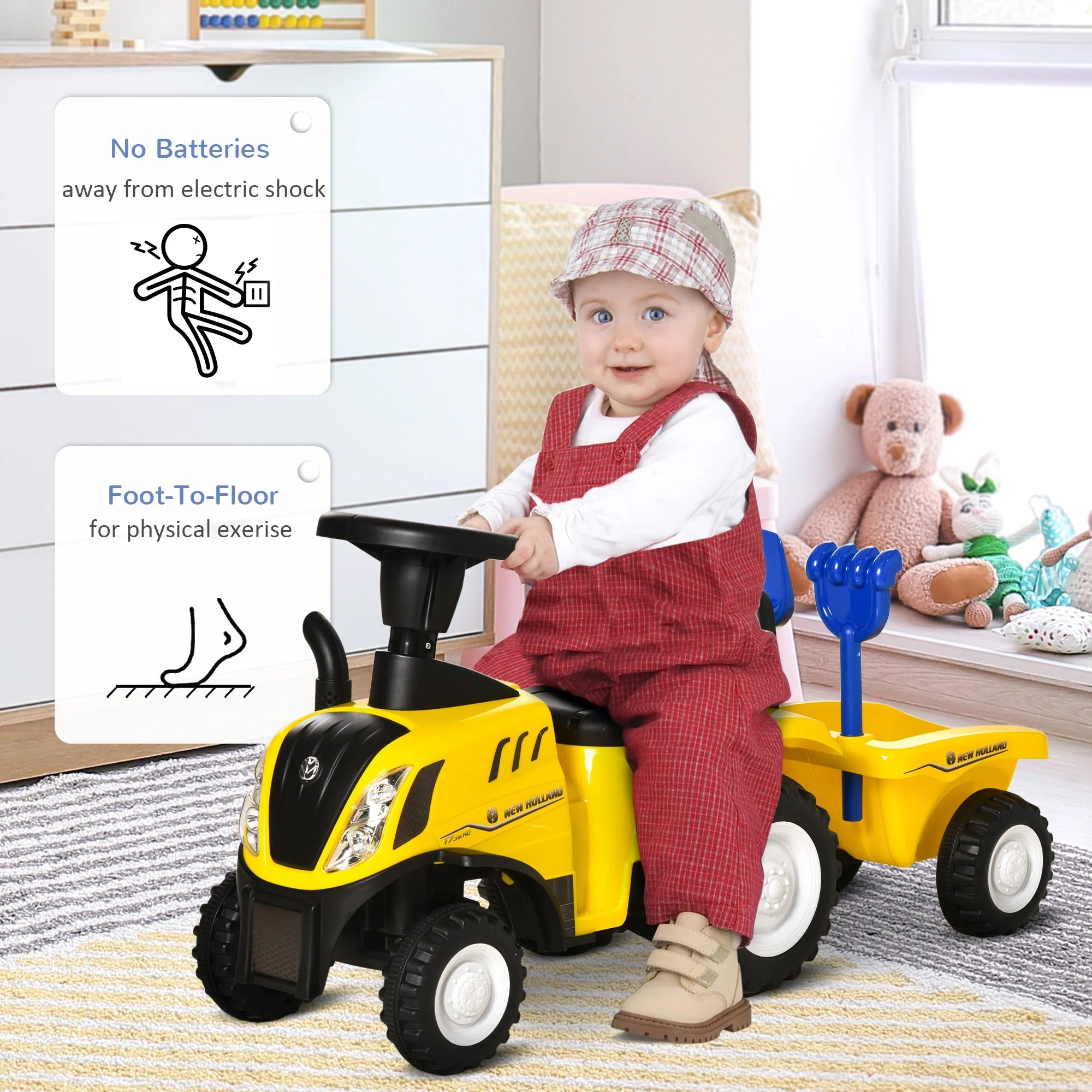 Ride On Tractor Toddler Walker Foot To Floor Slider w/ Horn Storage Steering Wheel for 1-3 Years Old Yellow - Image 2