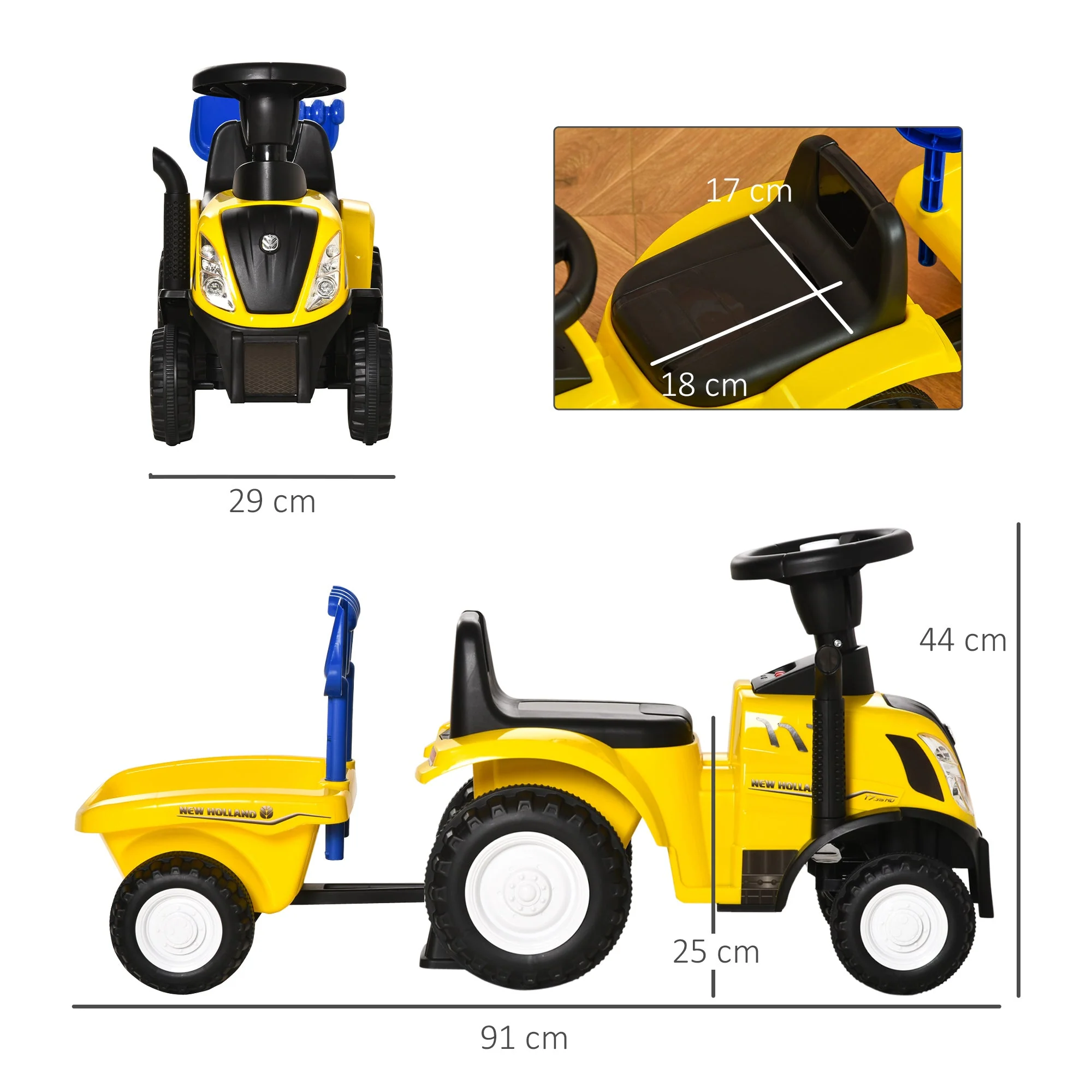 Ride On Tractor Toddler Walker Foot To Floor Slider w/ Horn Storage Steering Wheel for 1-3 Years Old Yellow - Image 4