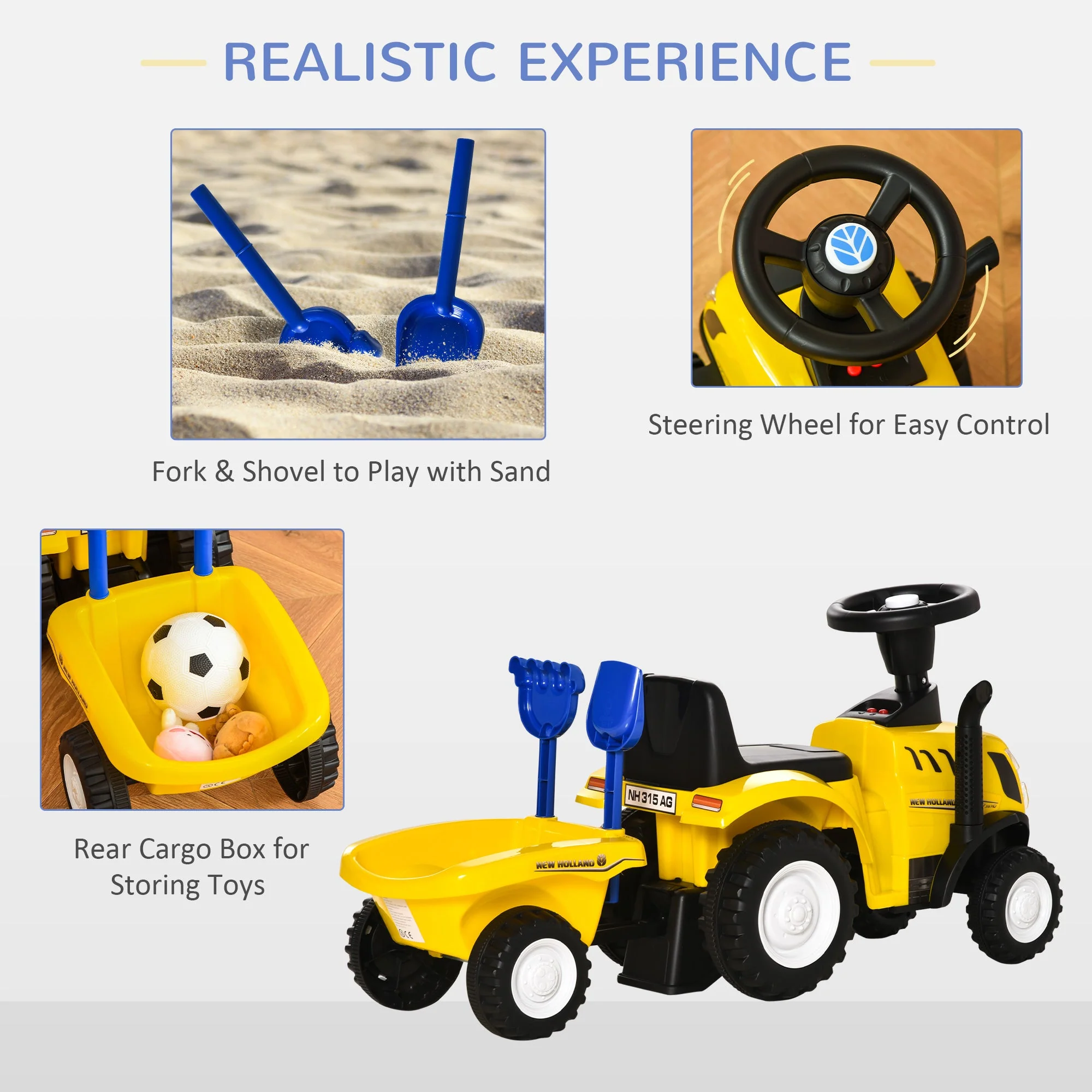 Ride On Tractor Toddler Walker Foot To Floor Slider w/ Horn Storage Steering Wheel for 1-3 Years Old Yellow - Image 5