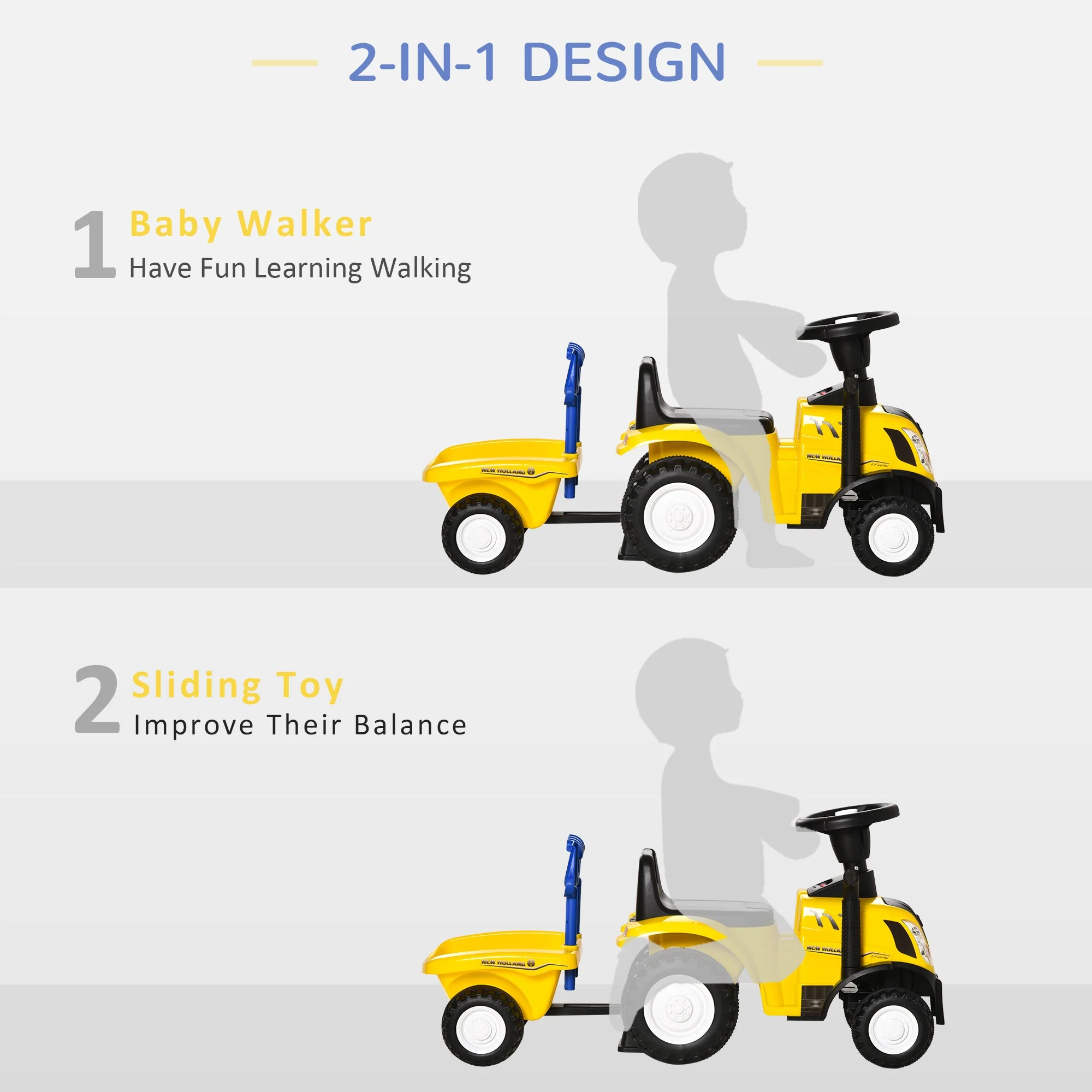 Ride On Tractor Toddler Walker Foot To Floor Slider w/ Horn Storage Steering Wheel for 1-3 Years Old Yellow - Image 6