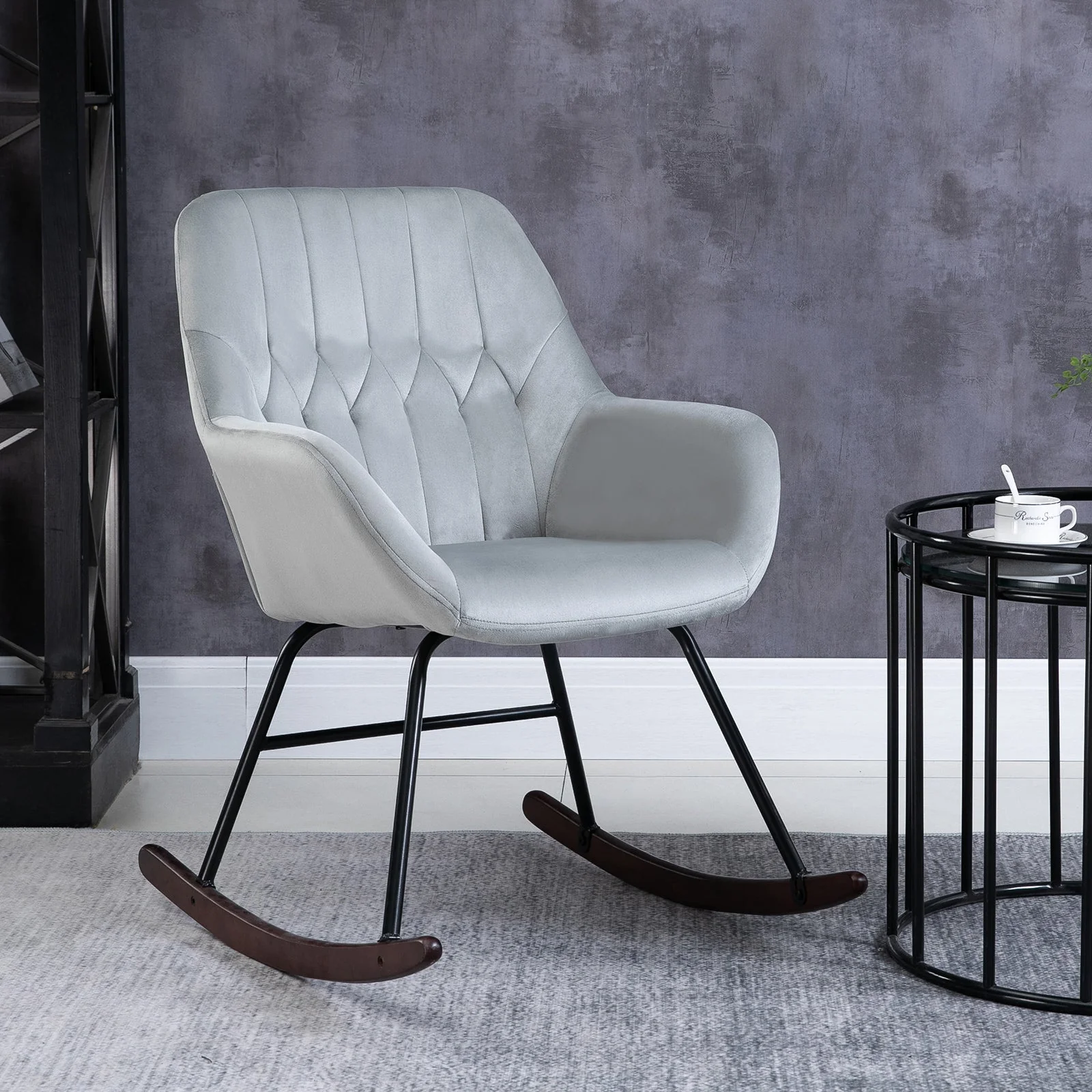 Rocking Chair Reading Accent Armchair with Steel Frame Sponge Padded for Living Room - Image 2