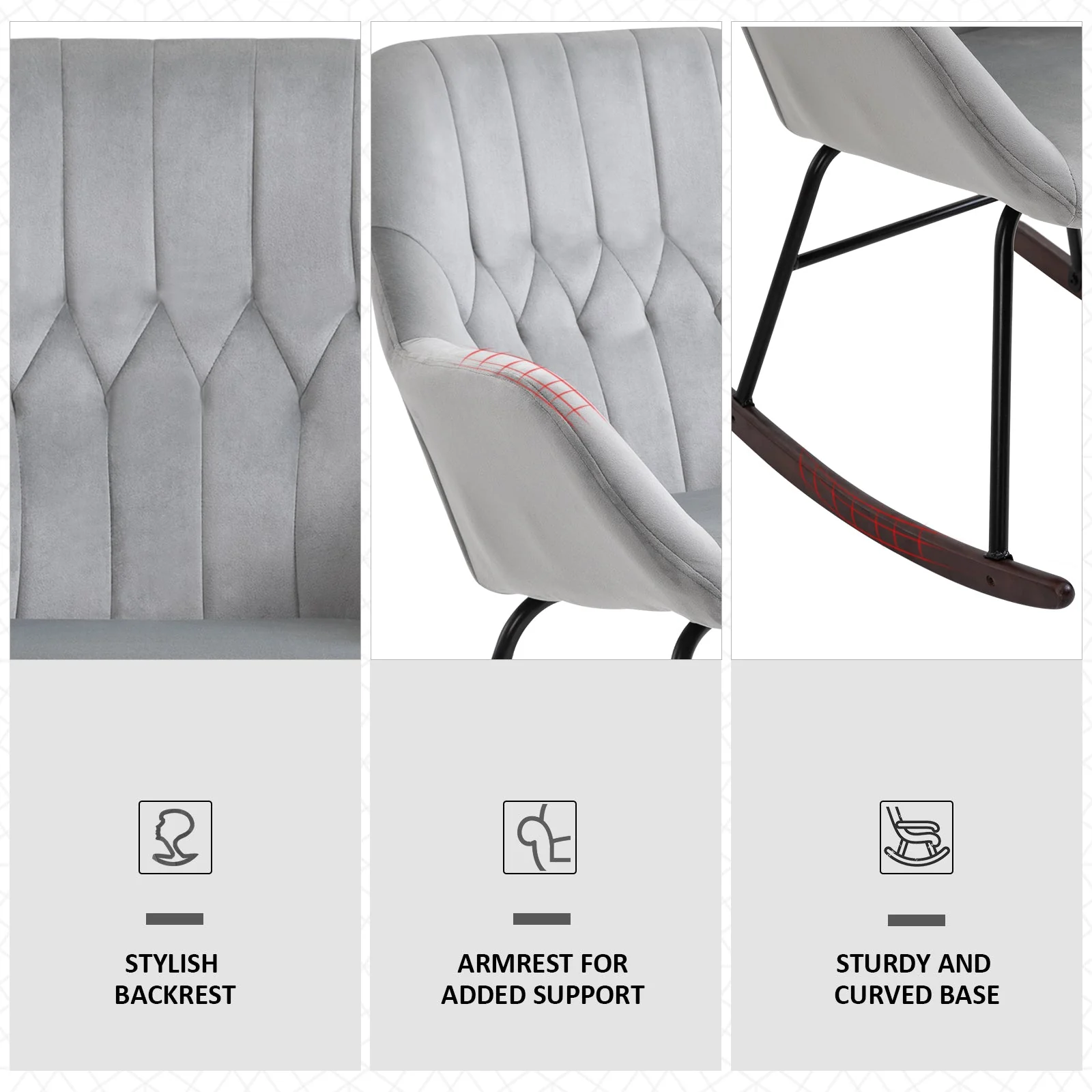 Rocking Chair Reading Accent Armchair with Steel Frame Sponge Padded for Living Room - Image 6