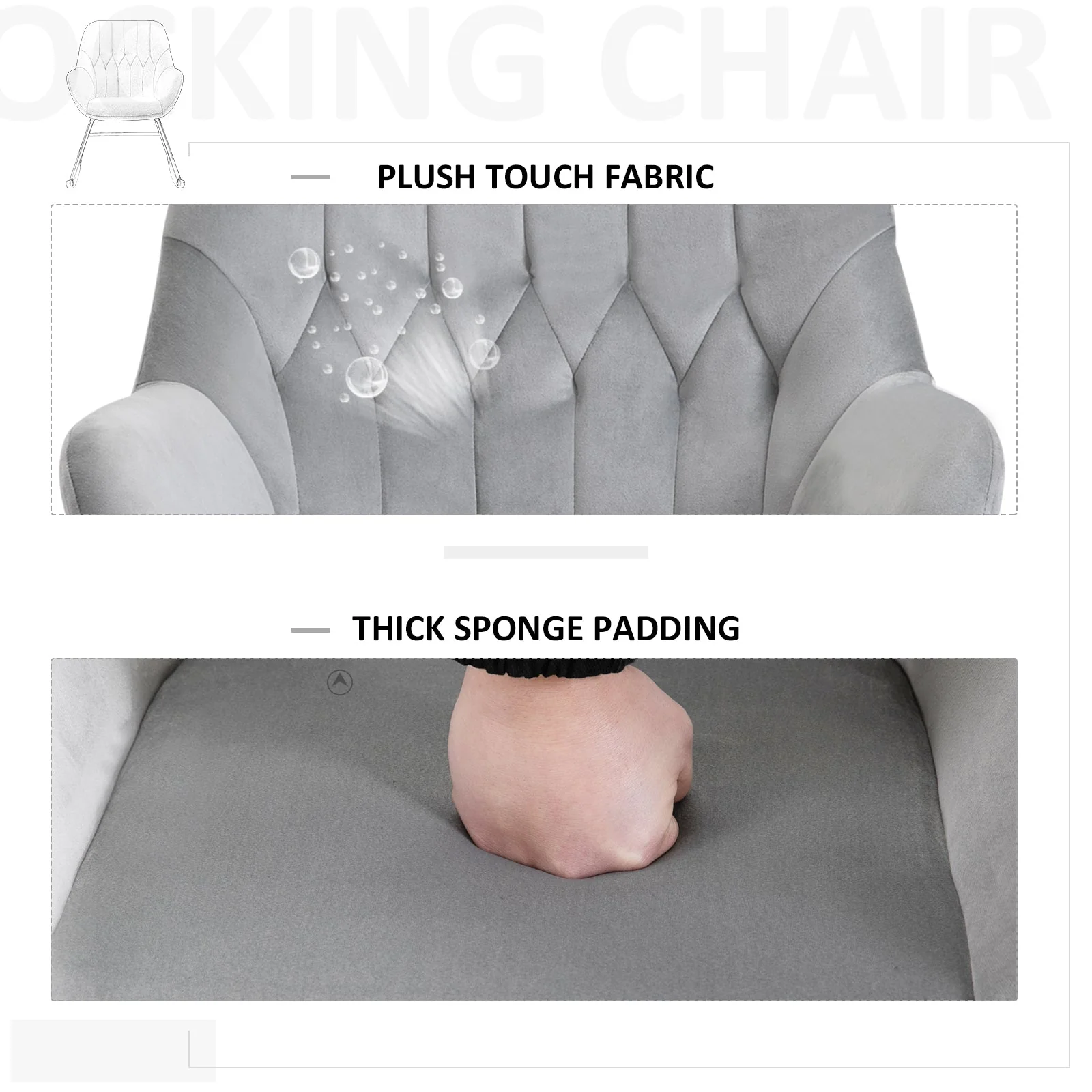 Rocking Chair Reading Accent Armchair with Steel Frame Sponge Padded for Living Room - Image 7