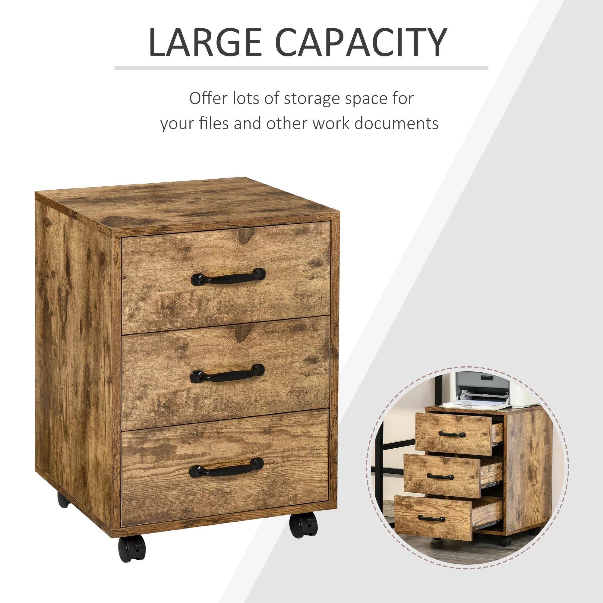 Rolling File Cabinet with 3 Drawers - Image 4
