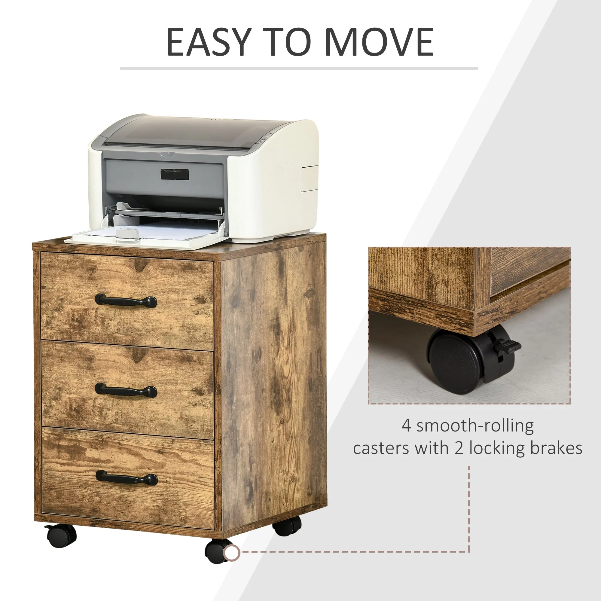 Rolling File Cabinet with 3 Drawers - Image 5