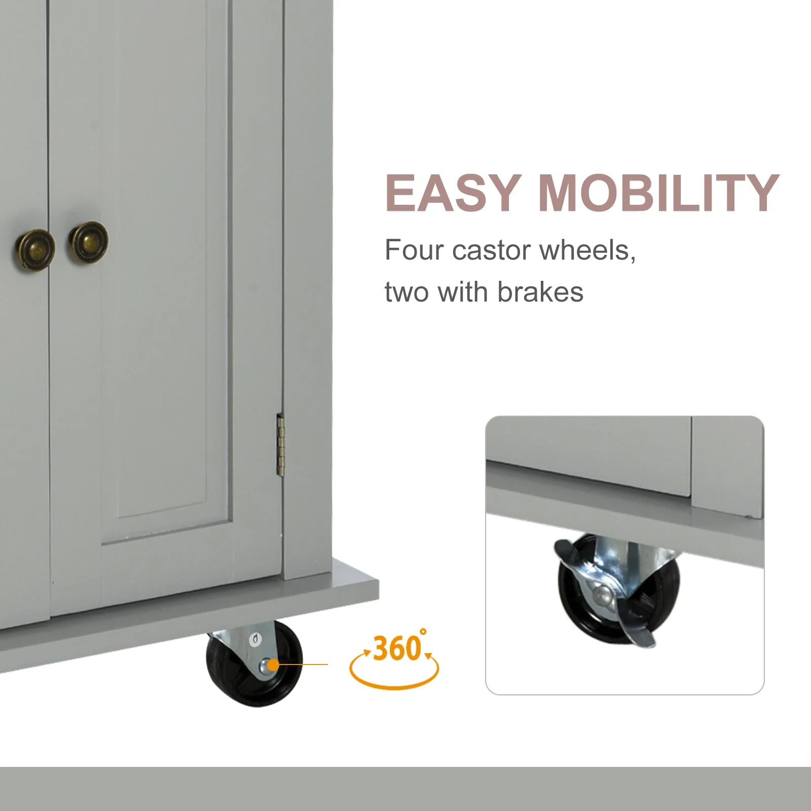 Rolling Kitchen Island Storage Trolley with Rubber Wood Top & Drawers for Dining Room - Image 6