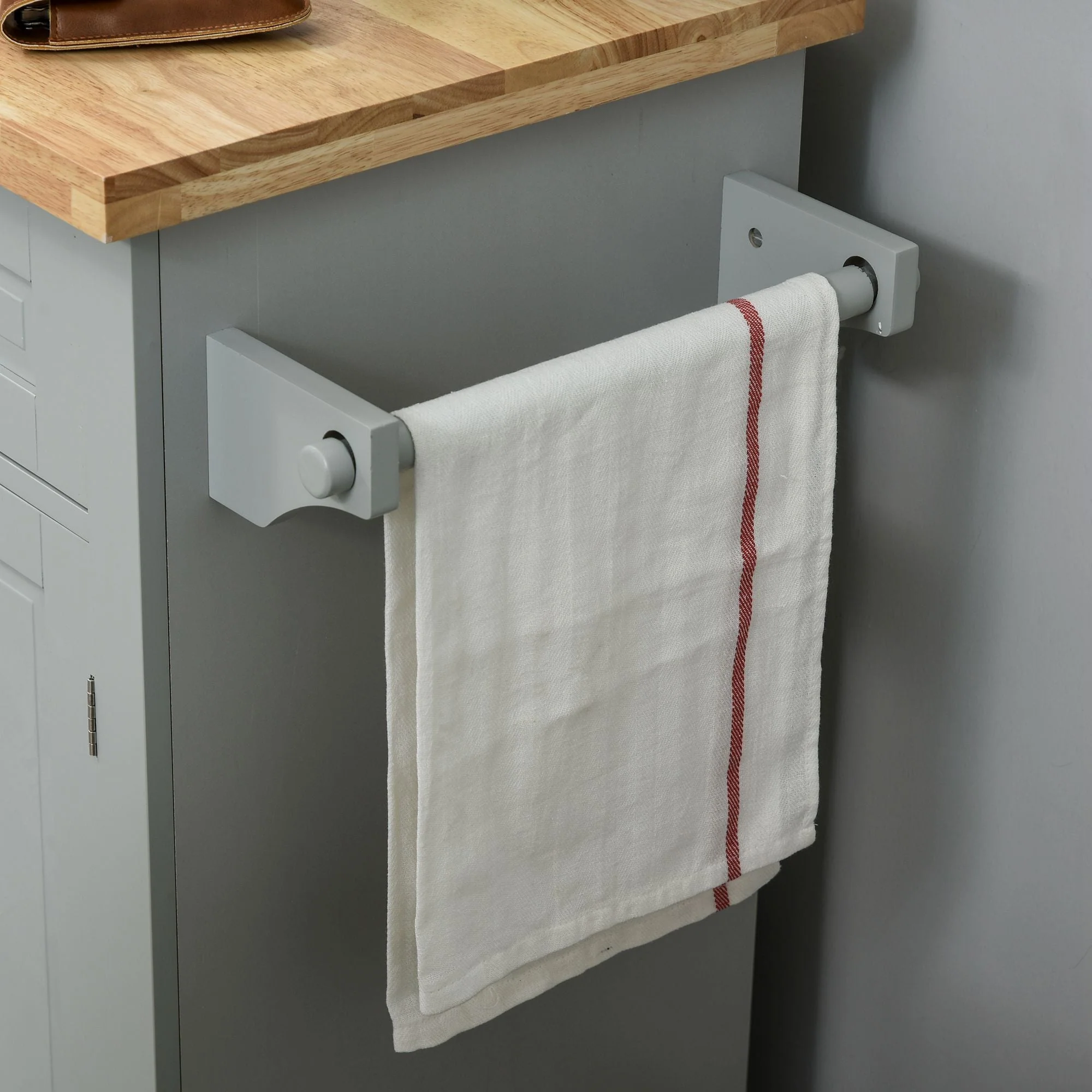 Rolling Kitchen Island Storage Trolley with Rubber Wood Top & Drawers for Dining Room - Image 9
