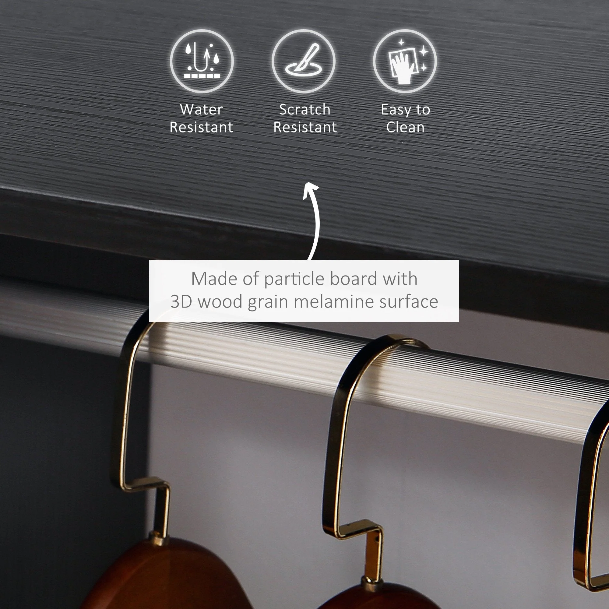 Rolling Open Wardrobe w/ Hanging Rod Storage Shelves Closet Organizer - Image 4