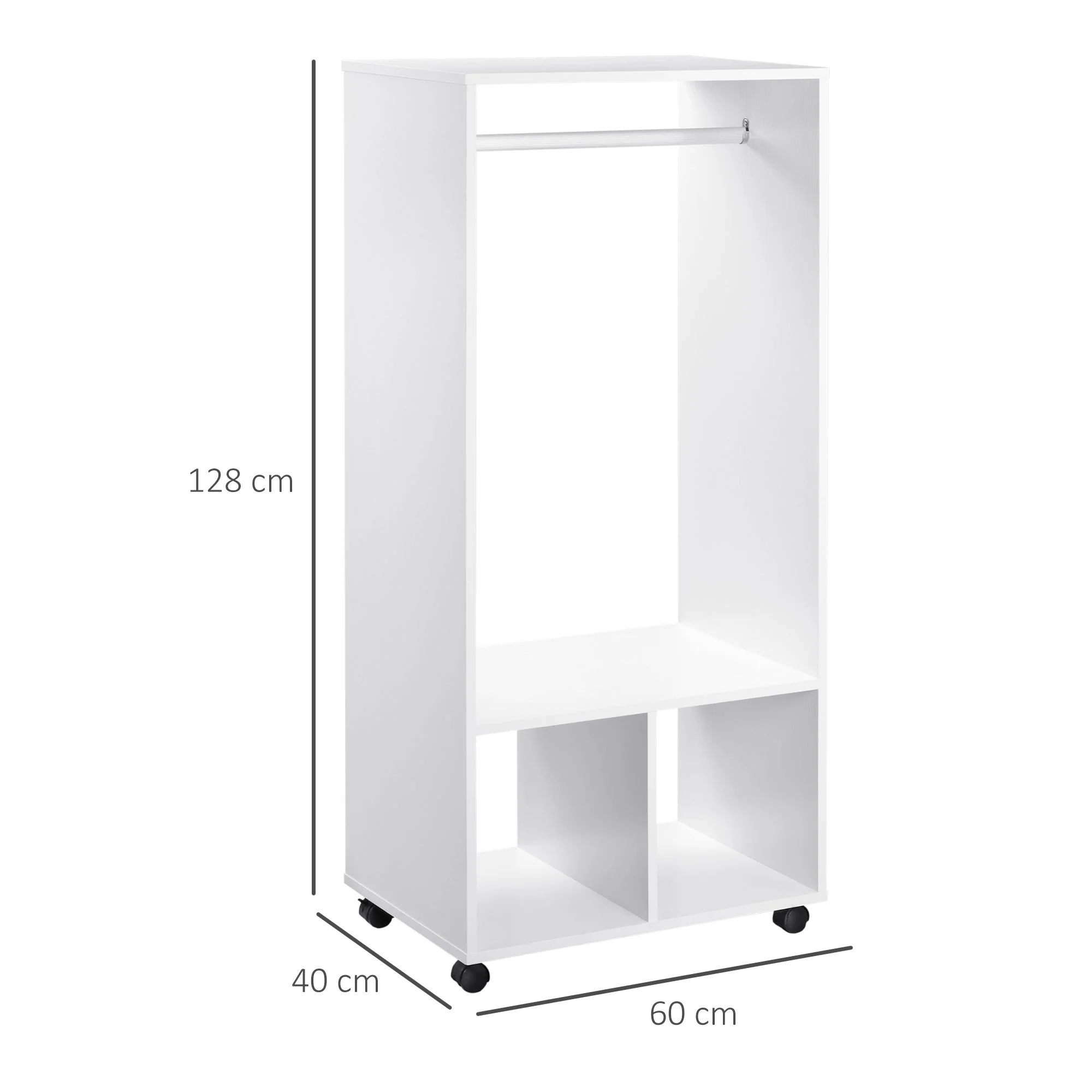 Rolling Open Wardrobe w/ Hanging Rod Storage Shelves Closet Organizer - Image 3