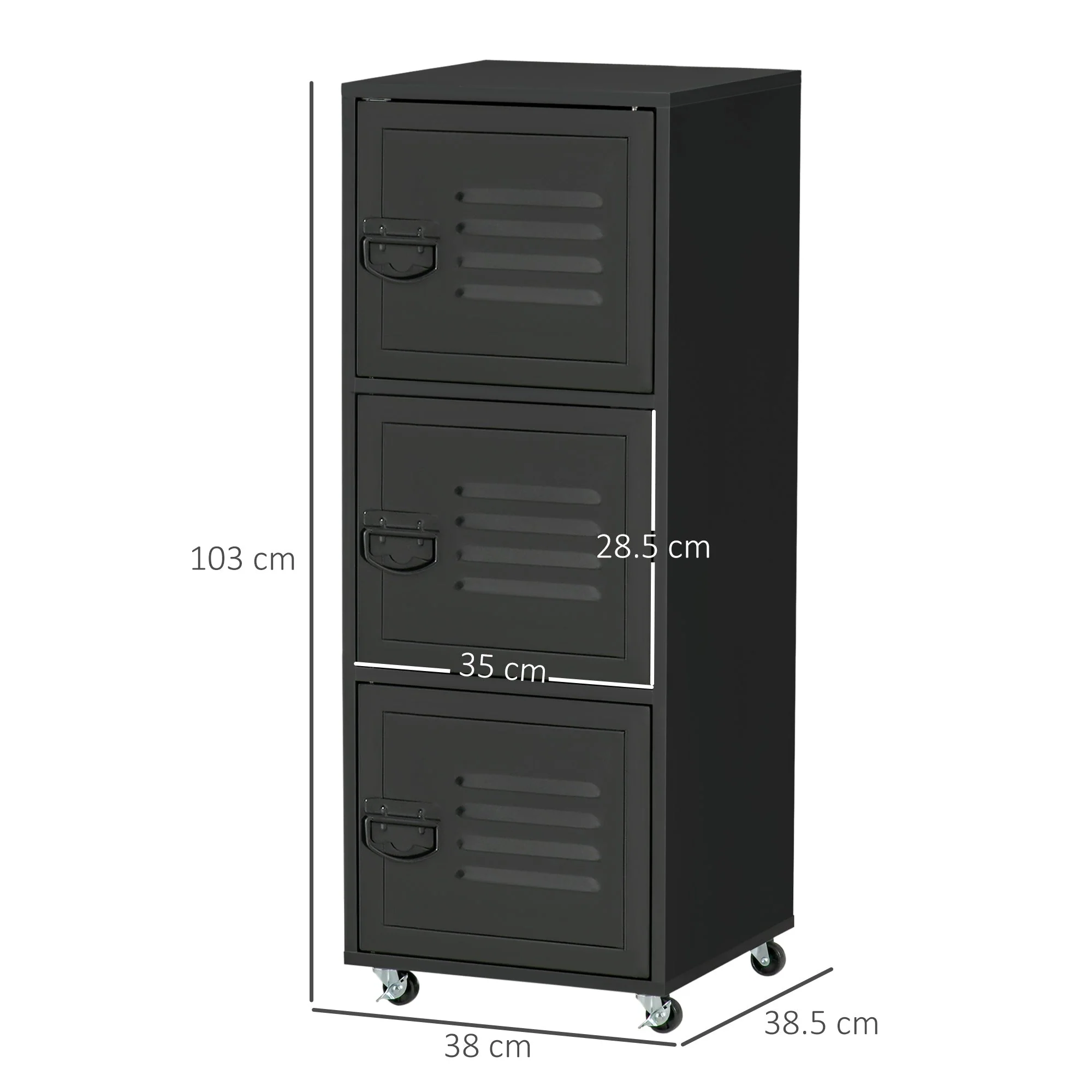 Rolling Storage Cabinet 3-Tier Mobile File Cabinet with Wheels & Metal Doors for Home Office - Image 3
