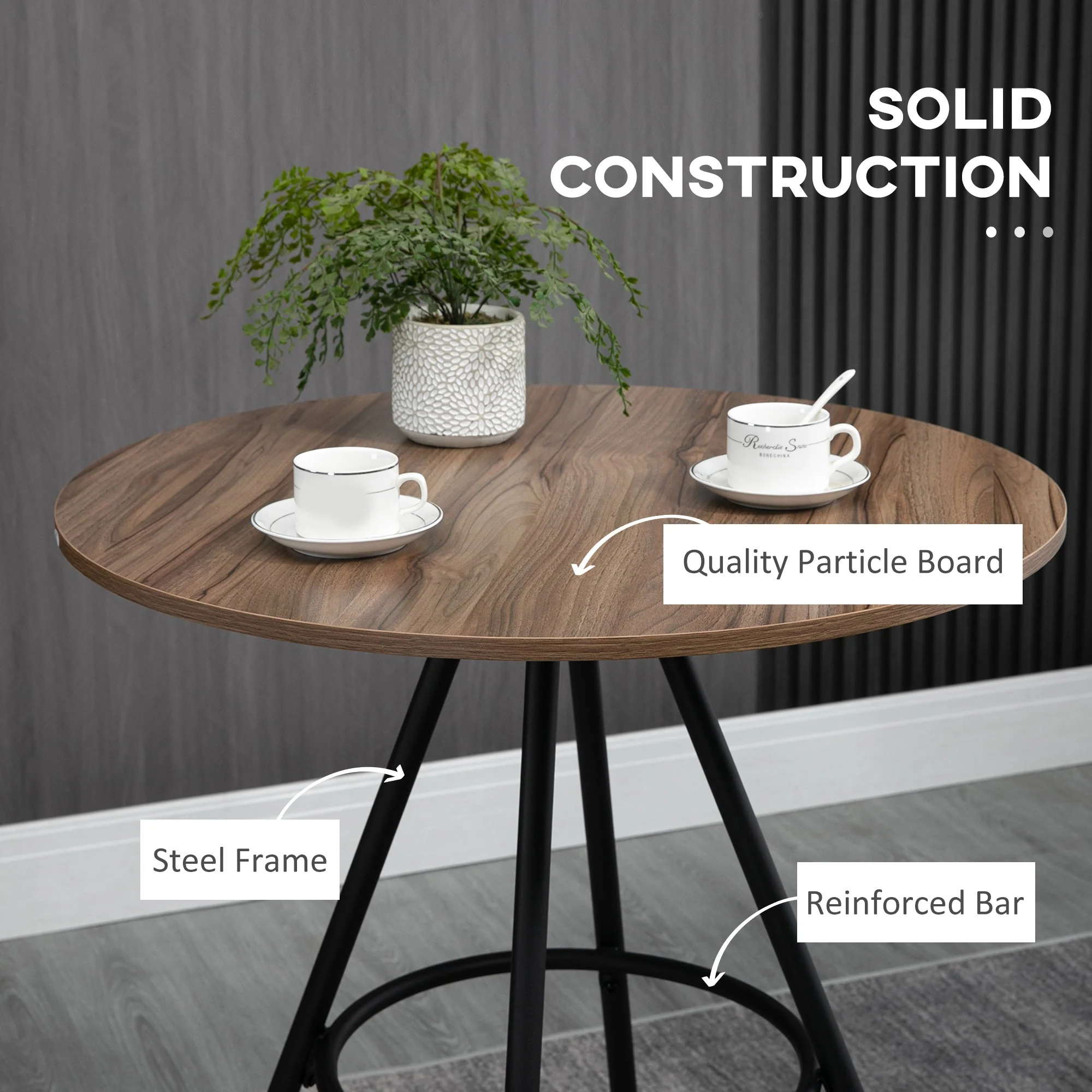 Round Counter Bistro Bar Table with Fixed Tabletop and Steel Legs - Image 4