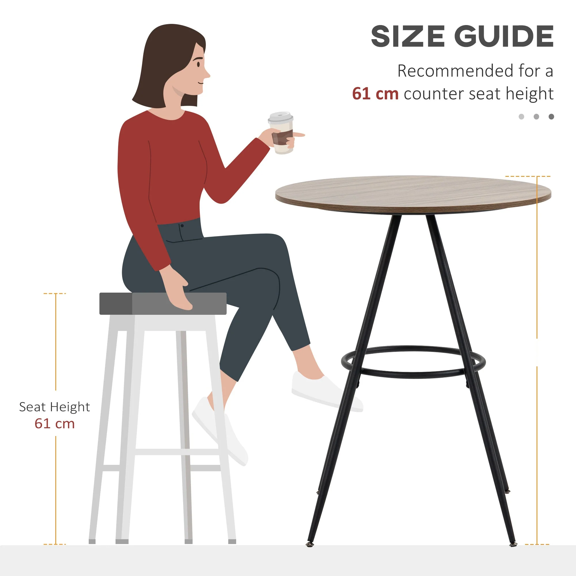Round Counter Bistro Bar Table with Fixed Tabletop and Steel Legs - Image 6