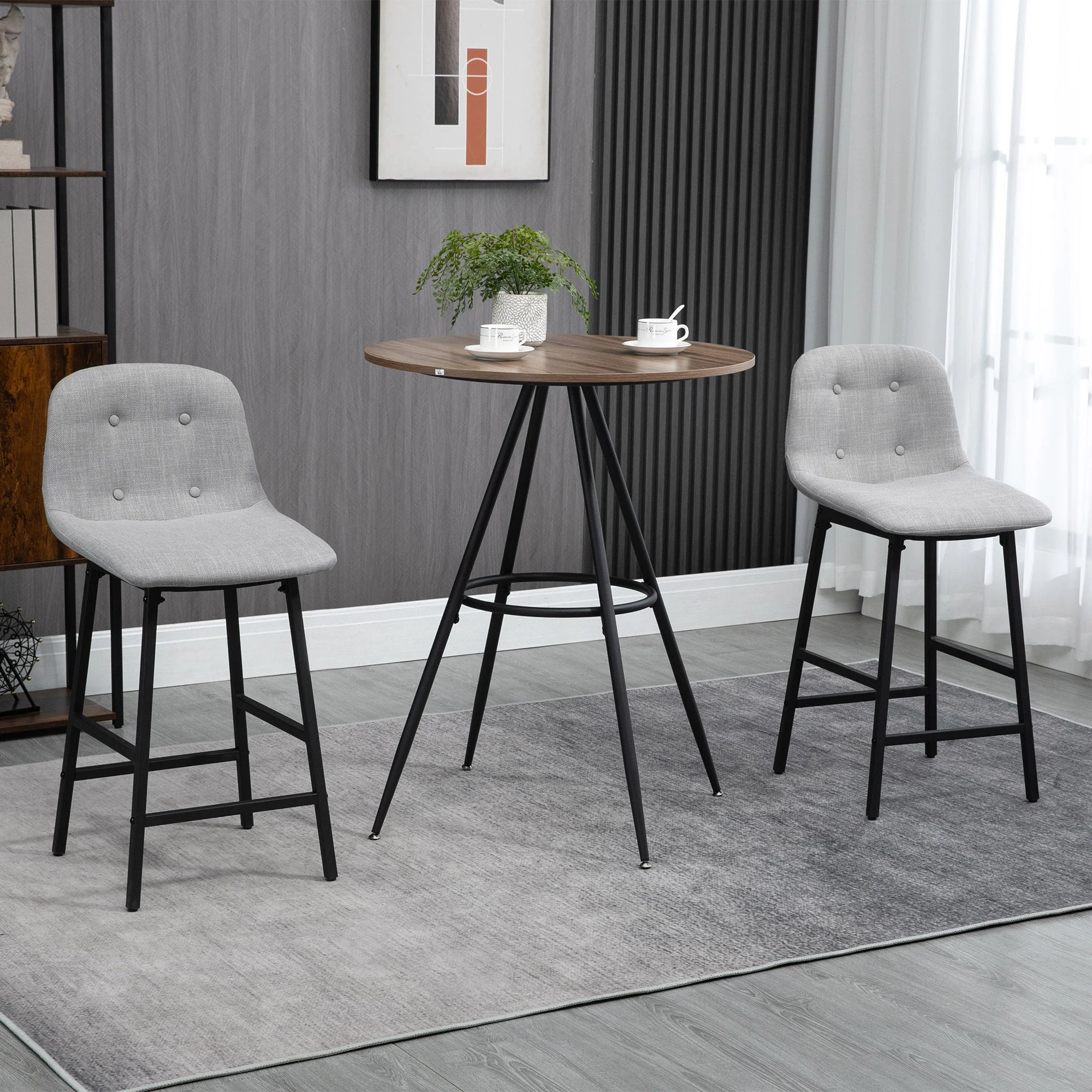 Round Counter Bistro Bar Table with Fixed Tabletop and Steel Legs - Image 7