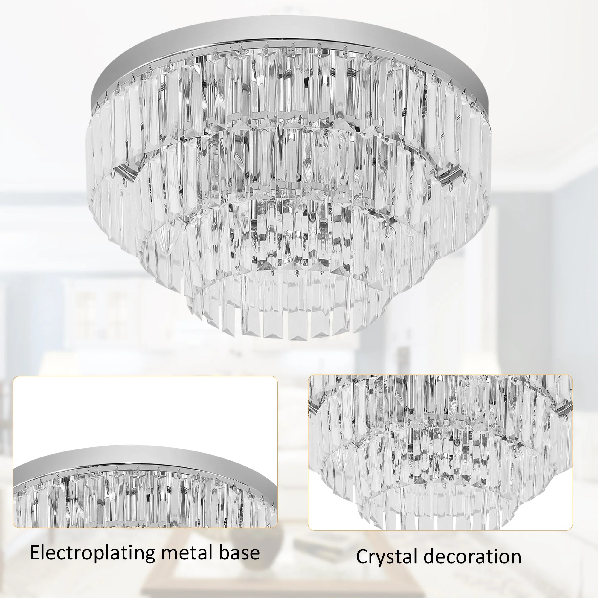 Round Crystal Ceiling Lamp 7 Lights Chandelier Mounted Fixture For Living Room Dining Room Hallway Modern - Image 4