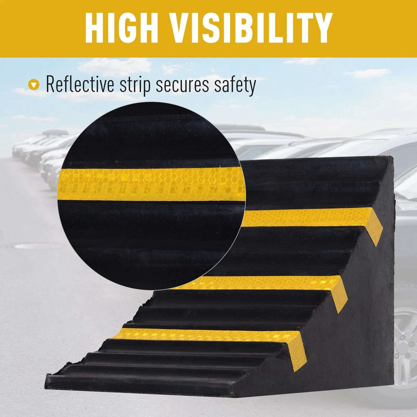 Rubber Set-of-2 Heavy Duty Wheel Chocks Black/Yellow - Image 3