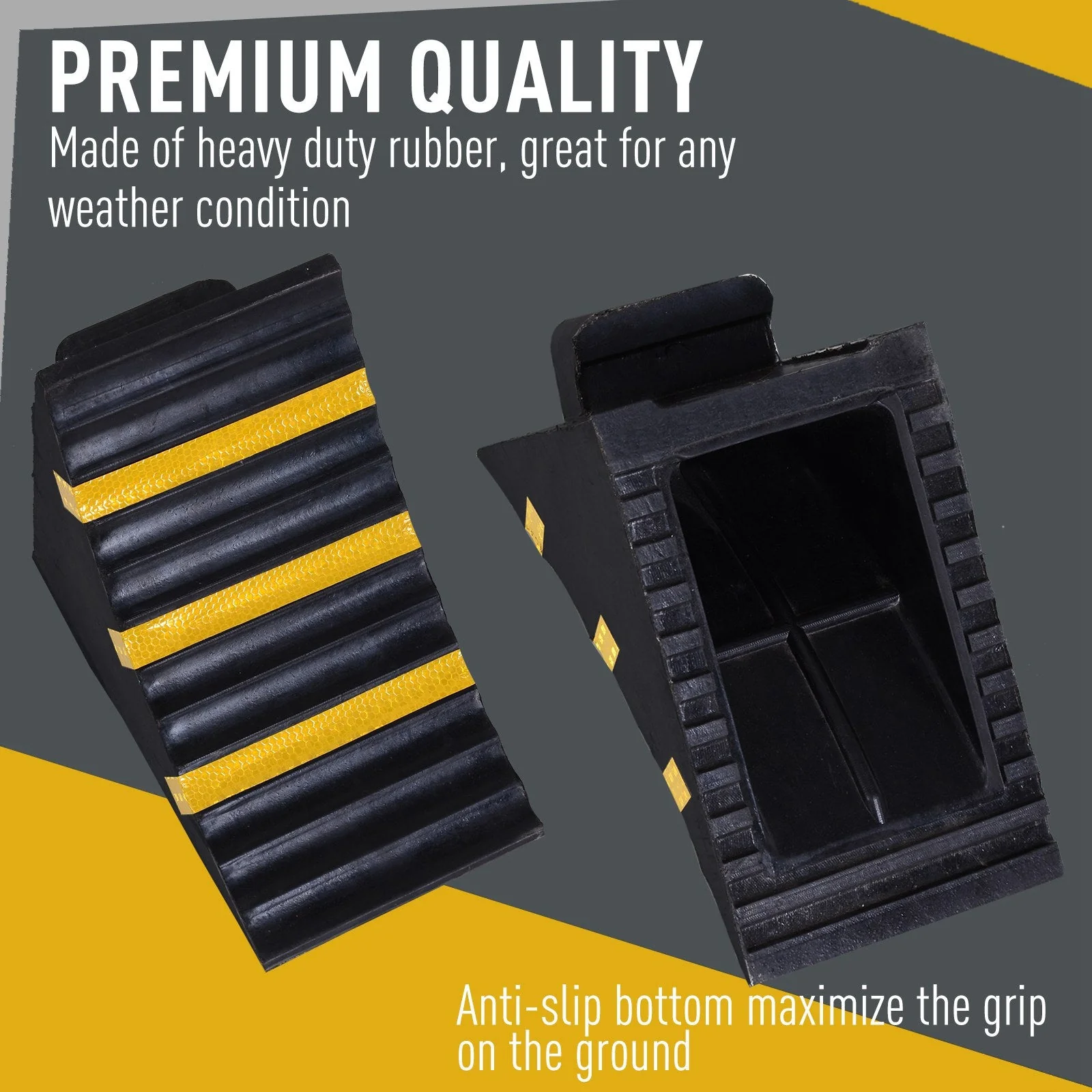 Rubber Set-of-2 Heavy Duty Wheel Chocks Black/Yellow - Image 5