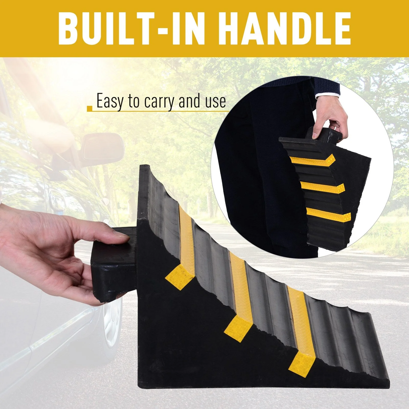 Rubber Set-of-2 Heavy Duty Wheel Chocks Black/Yellow - Image 6