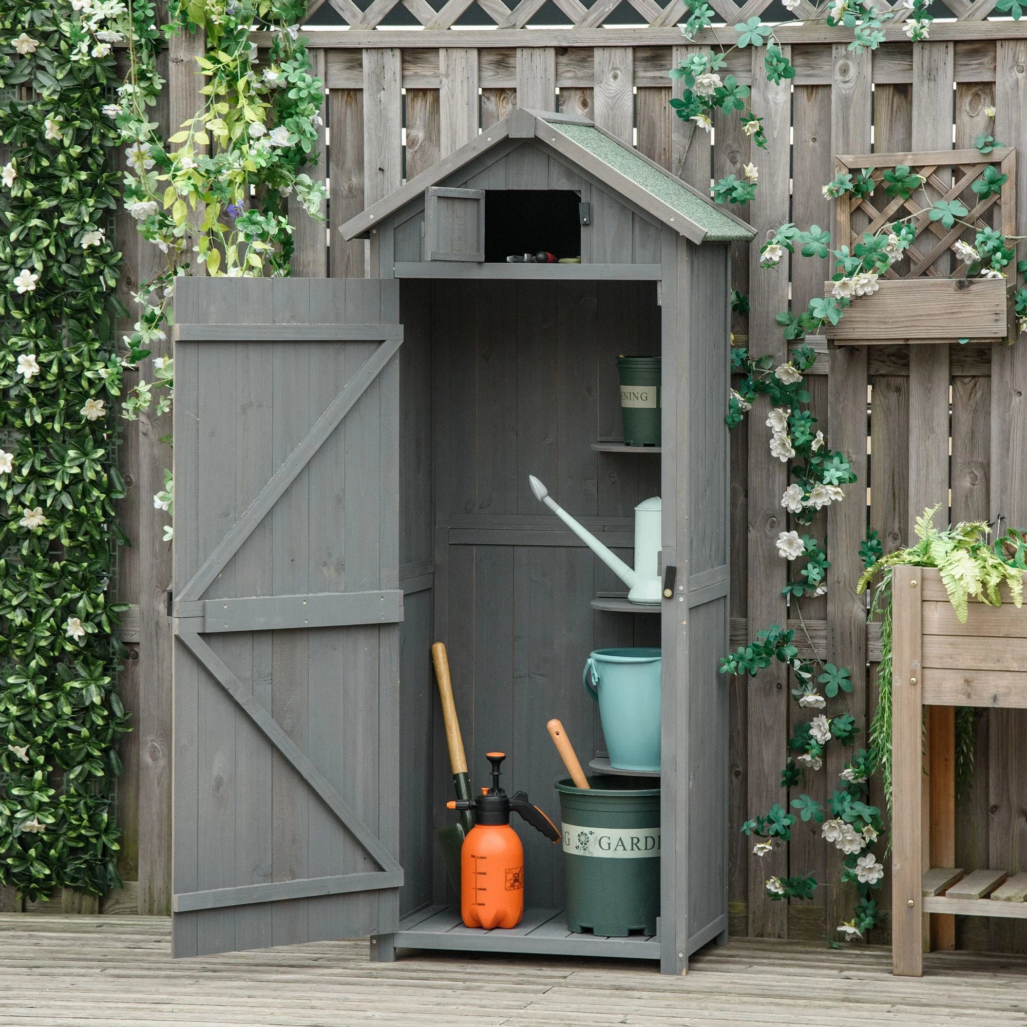 Rustica 179cm Single Door Reverse Apex Garden Store Fir Wood Grey by Steadfast - Image 2
