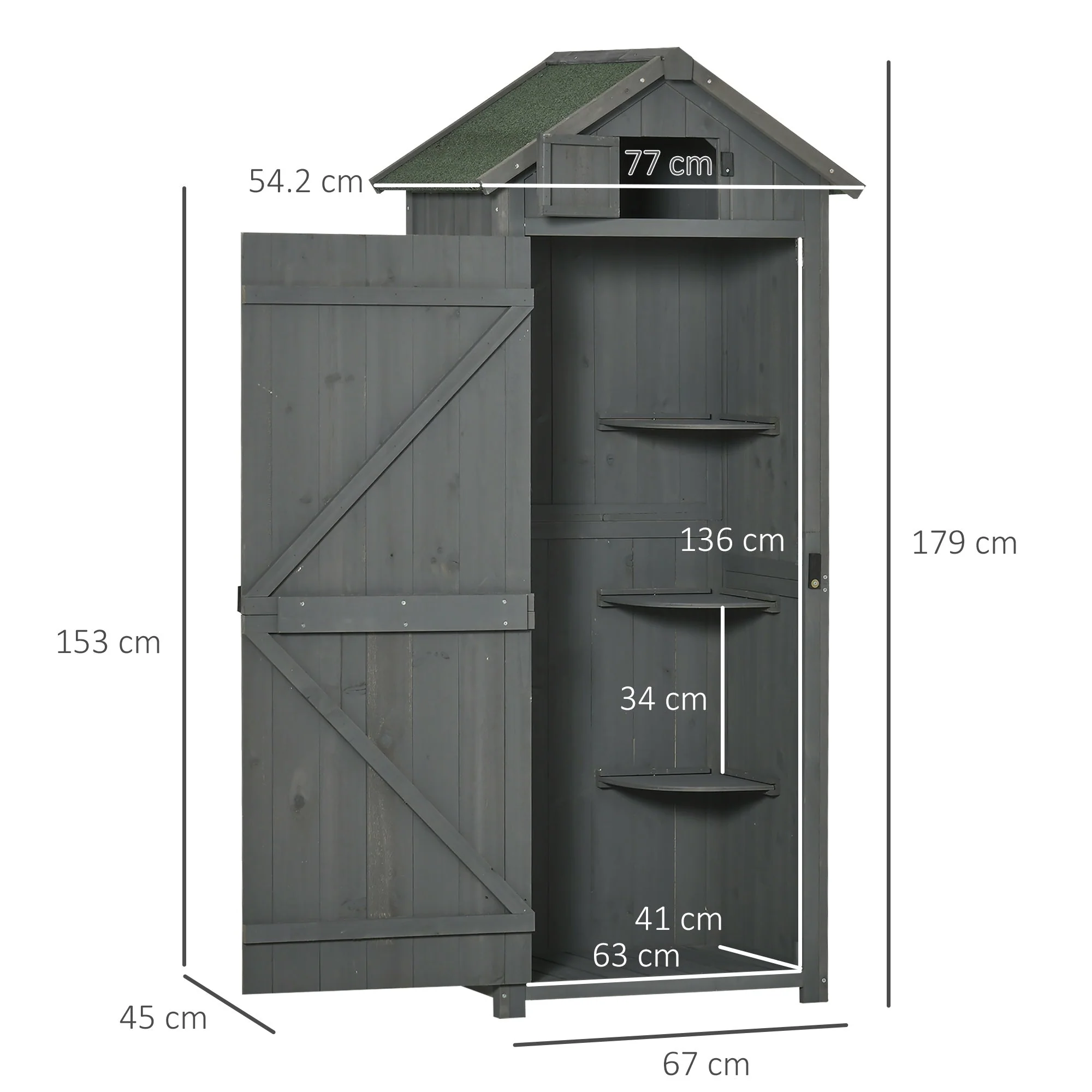 Rustica 179cm Single Door Reverse Apex Garden Store Fir Wood Grey by Steadfast - Image 3