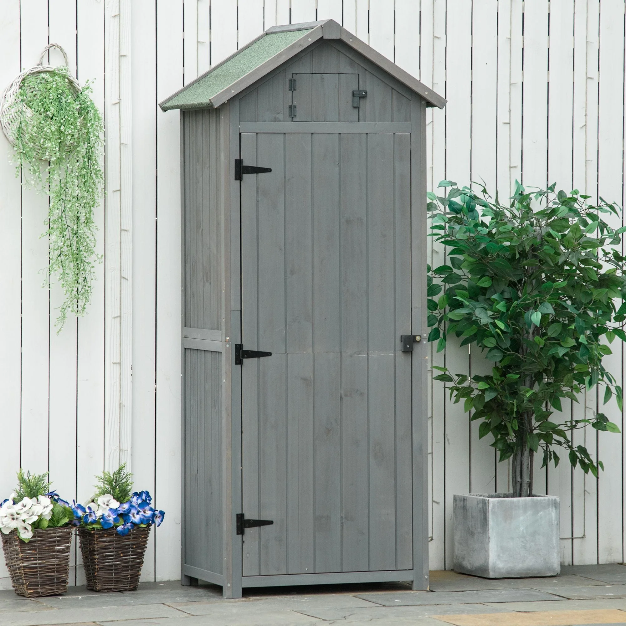 Rustica 179cm Single Door Reverse Apex Garden Store Fir Wood Grey by Steadfast - Image 9