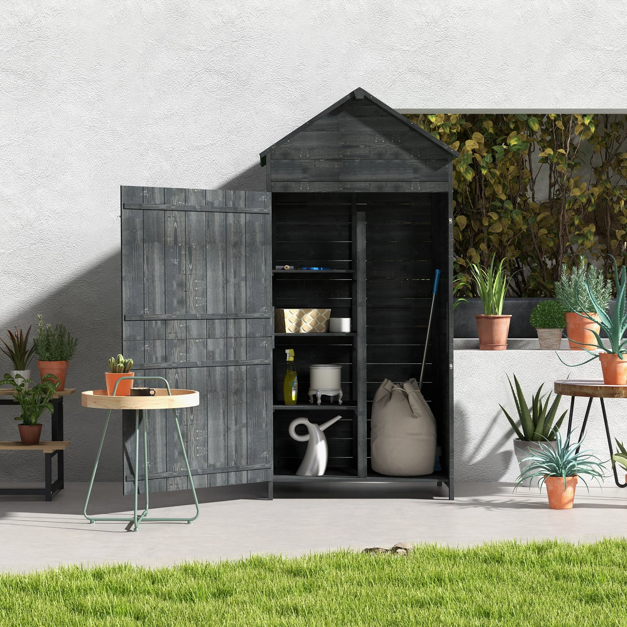 Rustica 188cm Barn Door Reverse Apex Garden Store Lockable Fir Wood Grey by Steadfast - Image 2