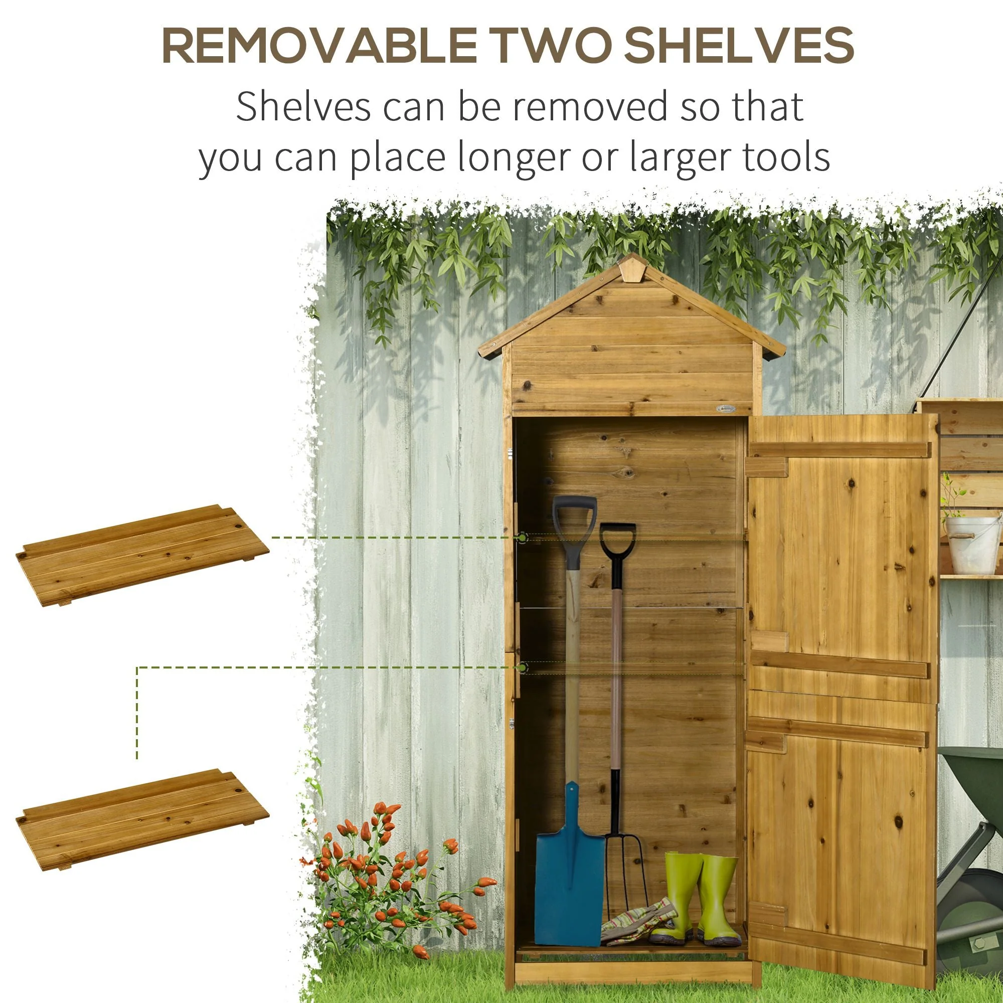 Rustica 191cm Barn Door Reverse Apex Garden Store With Shelves Fir Wood Natural by Steadfast - Image 5