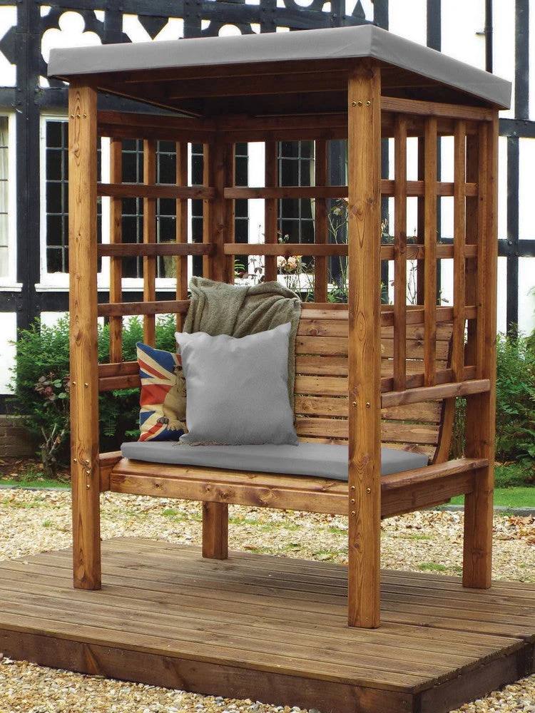 Scandinavian Redwood Garden Arbour by Charles Taylor - 2 Seats Grey Cushions - Image 3