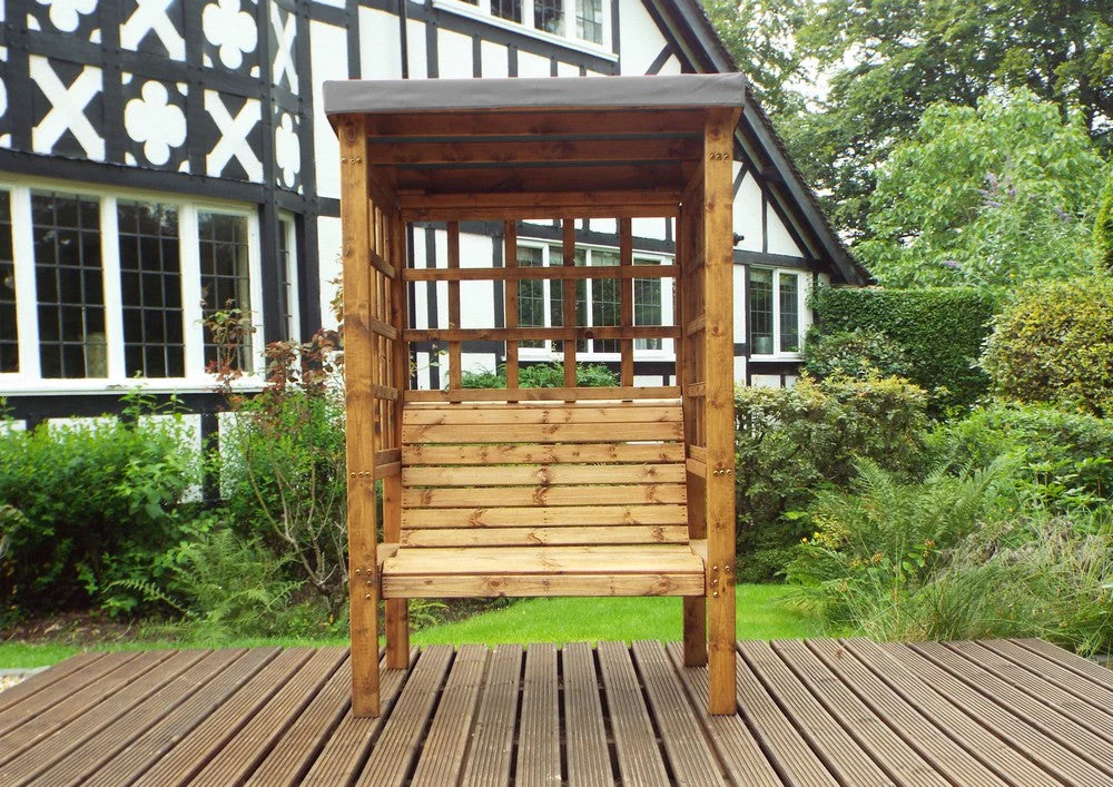 Scandinavian Redwood Garden Arbour by Charles Taylor - 2 Seats Grey Cushions - Image 4
