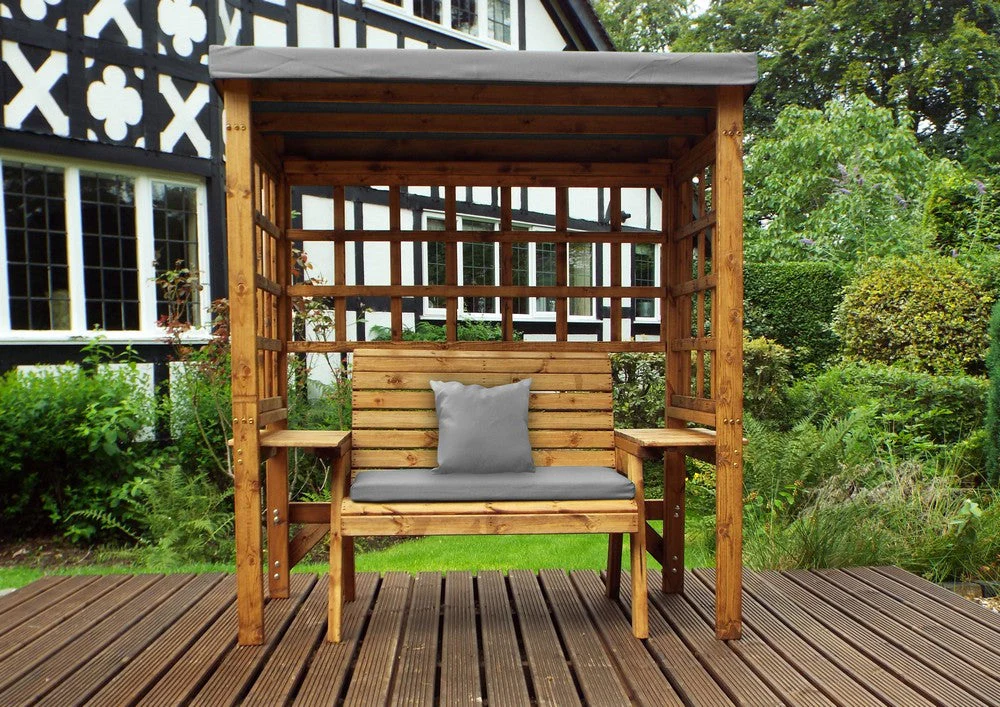 Scandinavian Redwood Garden Arbour by Charles Taylor - 2 Seats Grey Cushions - Image 3