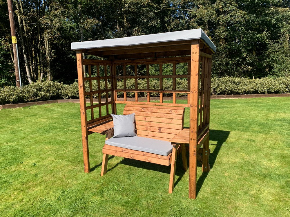 Scandinavian Redwood Garden Arbour by Charles Taylor - 2 Seats Grey Cushions - Image 5