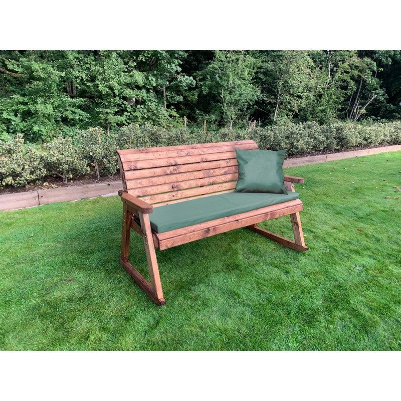 Scandinavian Redwood Garden Bench by Charles Taylor - 3 Seats Green Cushions - Image 2