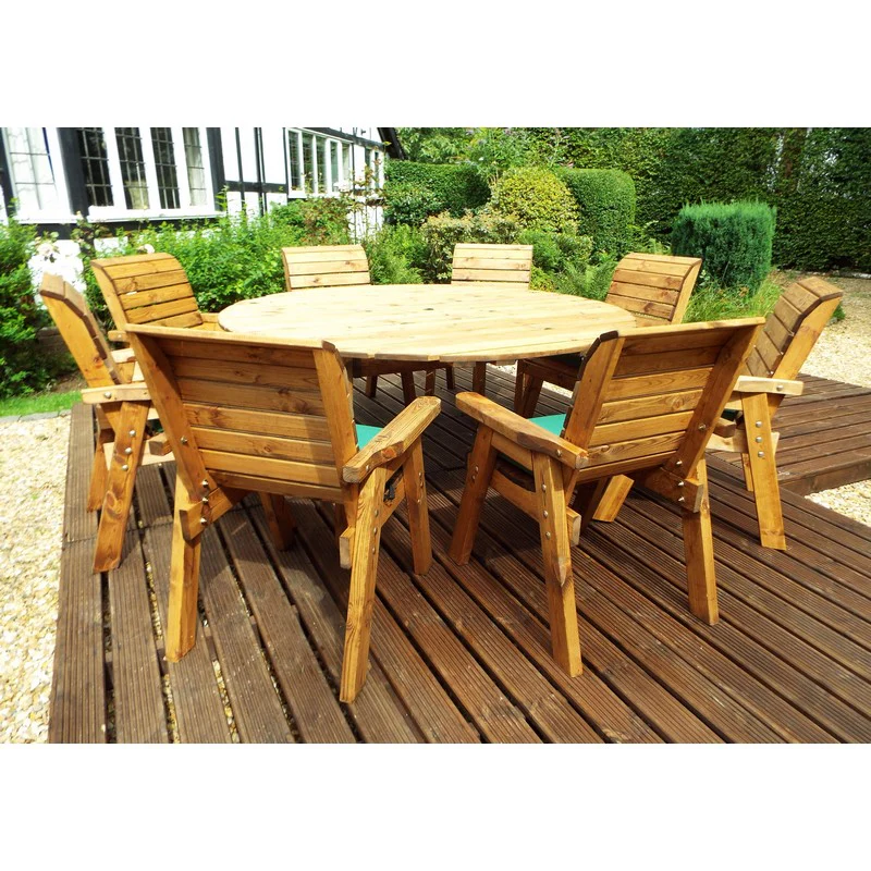 Scandinavian Redwood Garden Furniture Set by Charles Taylor - 8 Seats Green Cushions - Image 3