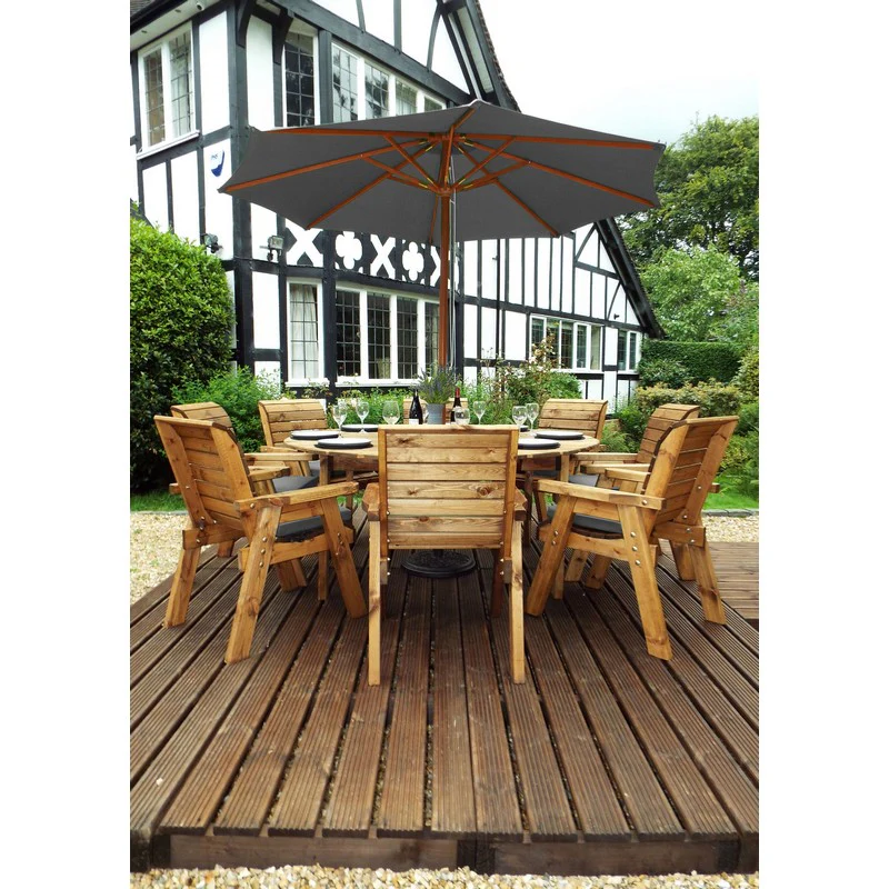 Scandinavian Redwood Garden Furniture Set by Charles Taylor - 8 Seats Grey Cushions - Image 2