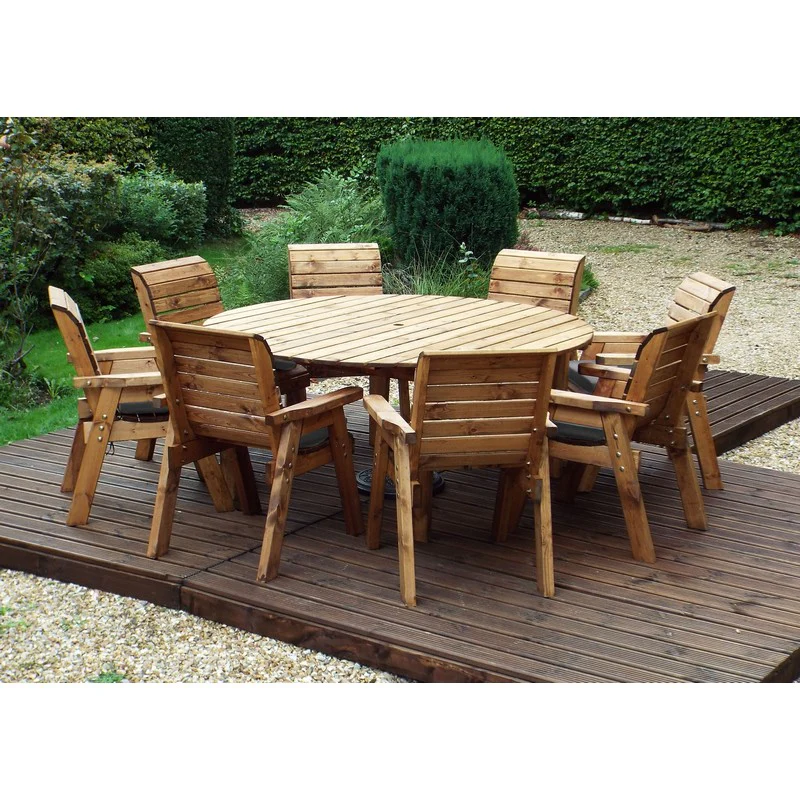 Scandinavian Redwood Garden Furniture Set by Charles Taylor - 8 Seats Grey Cushions - Image 3