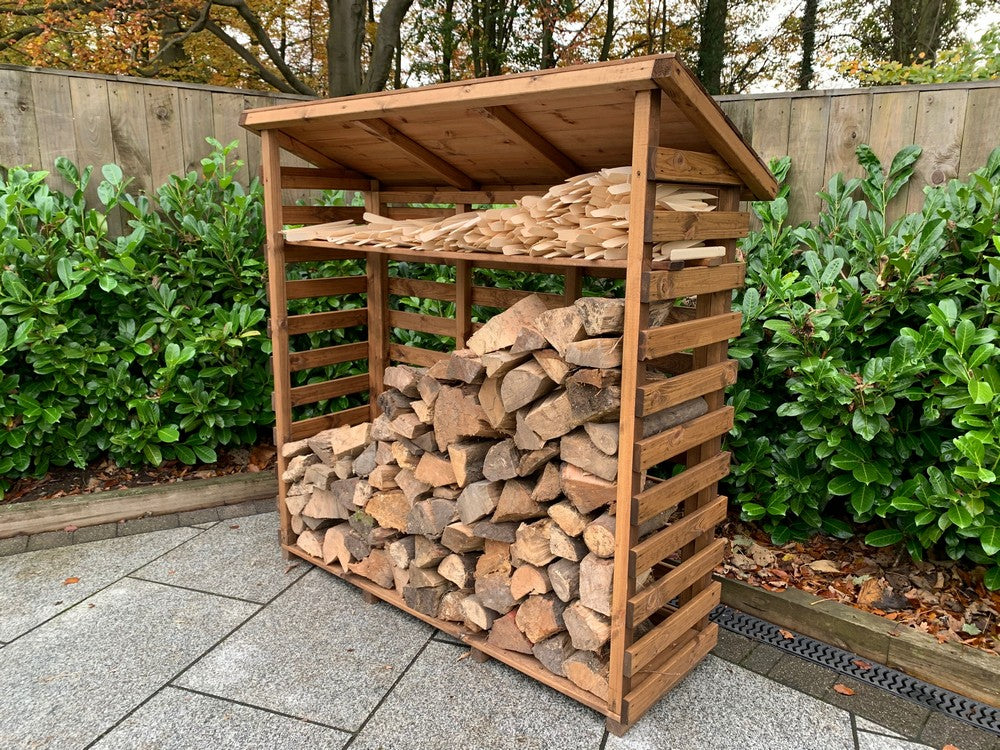Scandinavian Redwood Garden Log Store by Charles Taylor