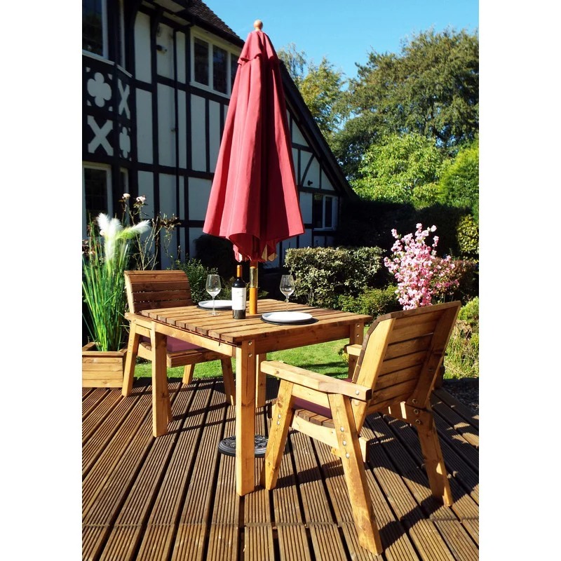 Scandinavian Redwood Garden Patio Dining Set by Charles Taylor - 2 Seats Burgundy Cushions - Image 2