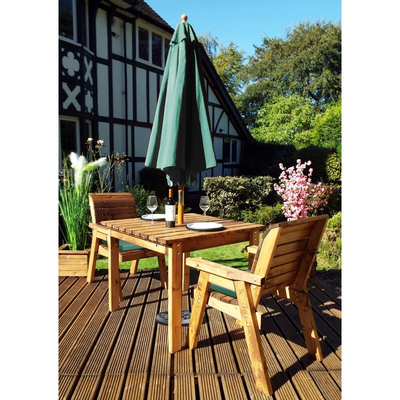 Scandinavian Redwood Garden Patio Dining Set by Charles Taylor - 2 Seats Green Cushions - Image 2