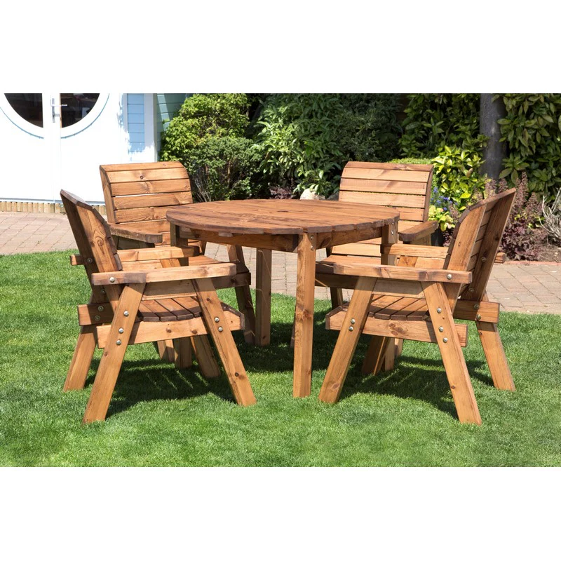 Scandinavian Redwood Garden Patio Dining Set by Charles Taylor - 4 Seats Burgundy Cushions - Image 2