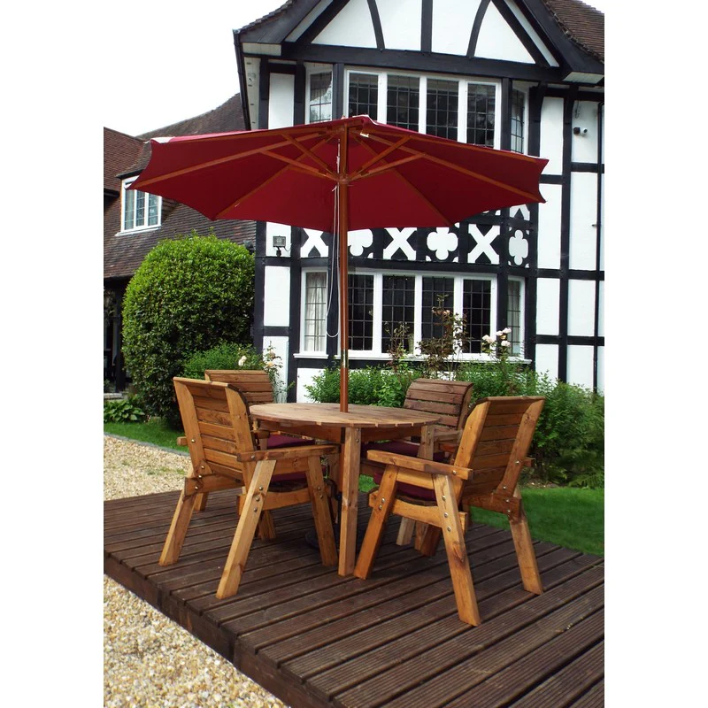 Scandinavian Redwood Garden Patio Dining Set by Charles Taylor - 4 Seats Burgundy Cushions - Image 4