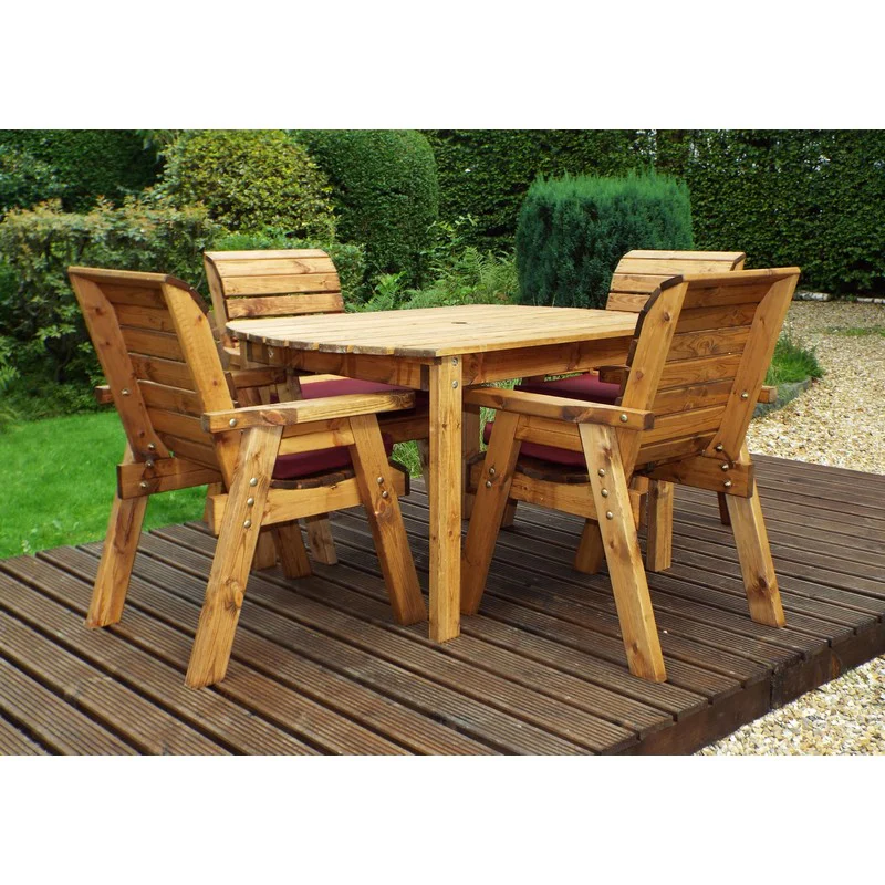 Scandinavian Redwood Garden Patio Dining Set by Charles Taylor - 4 Seats Burgundy Cushions - Image 4