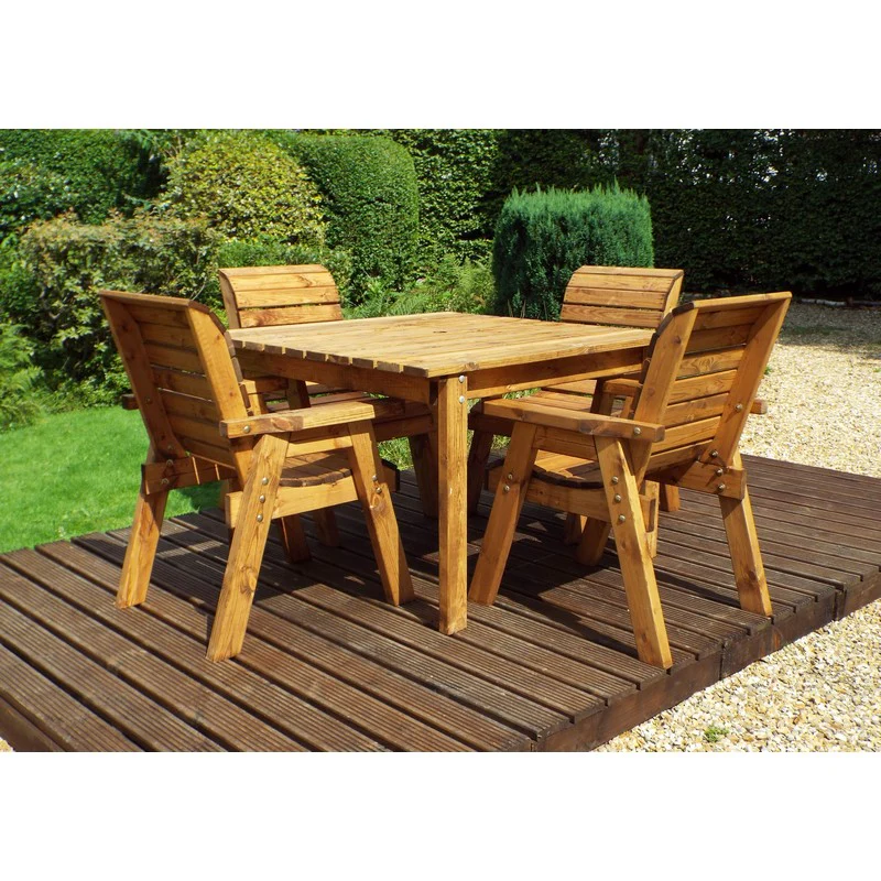 Scandinavian Redwood Garden Patio Dining Set by Charles Taylor - 4 Seats Burgundy Cushions - Image 4