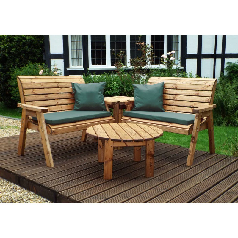 Scandinavian Redwood Garden Patio Dining Set by Charles Taylor - 4 Seats Green Cushions - Image 5
