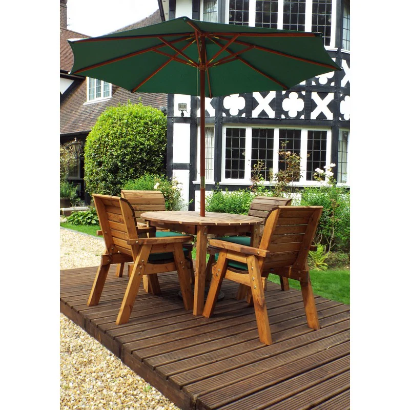 Scandinavian Redwood Garden Patio Dining Set by Charles Taylor - 4 Seats Green Cushions - Image 3