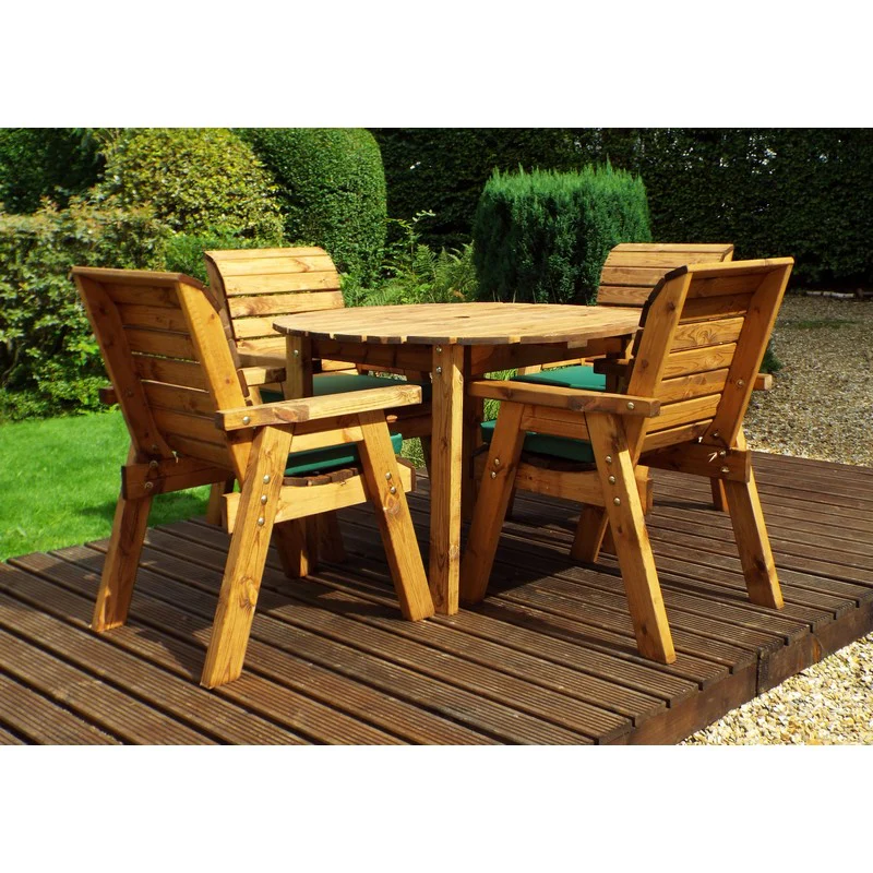 Scandinavian Redwood Garden Patio Dining Set by Charles Taylor - 4 Seats Green Cushions - Image 4