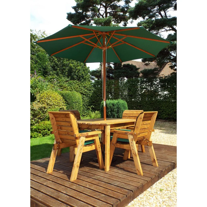 Scandinavian Redwood Garden Patio Dining Set by Charles Taylor - 4 Seats Green Cushions - Image 2