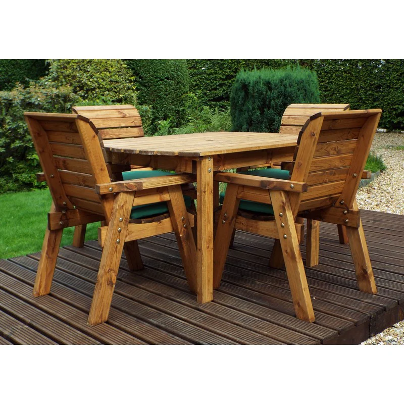 Scandinavian Redwood Garden Patio Dining Set by Charles Taylor - 4 Seats Green Cushions - Image 3