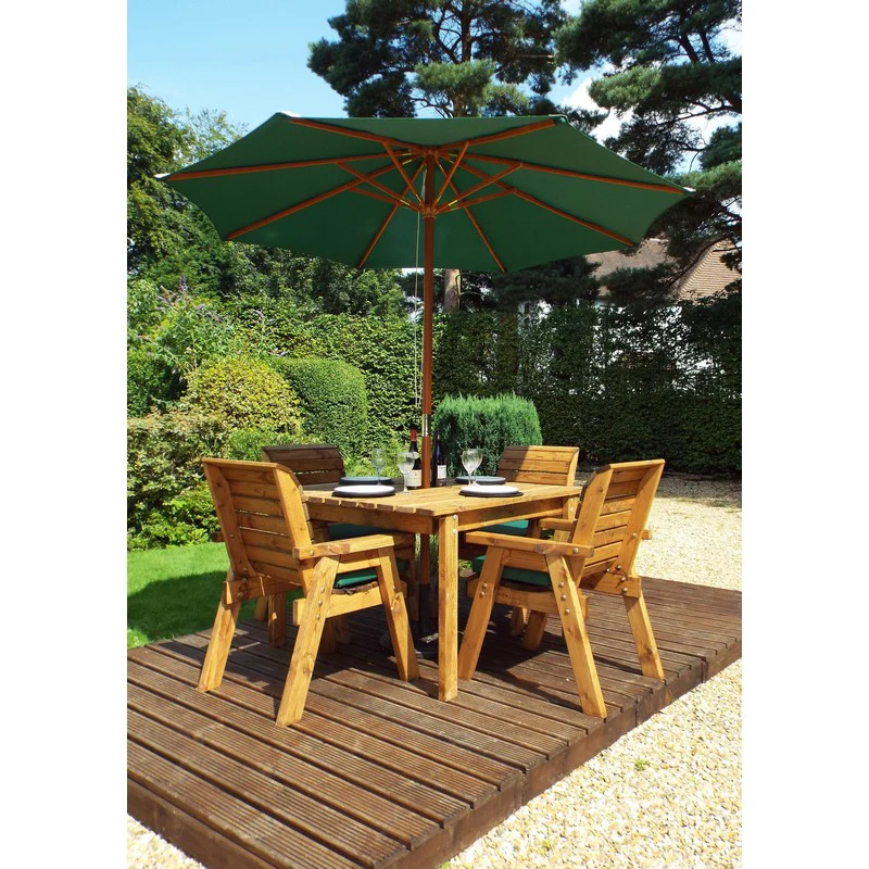 Scandinavian Redwood Garden Patio Dining Set by Charles Taylor - 4 Seats Green Cushions - Image 2