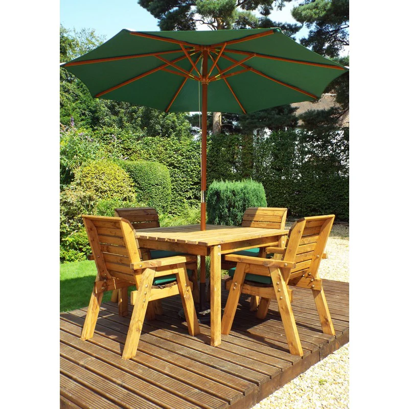 Scandinavian Redwood Garden Patio Dining Set by Charles Taylor - 4 Seats Green Cushions - Image 3